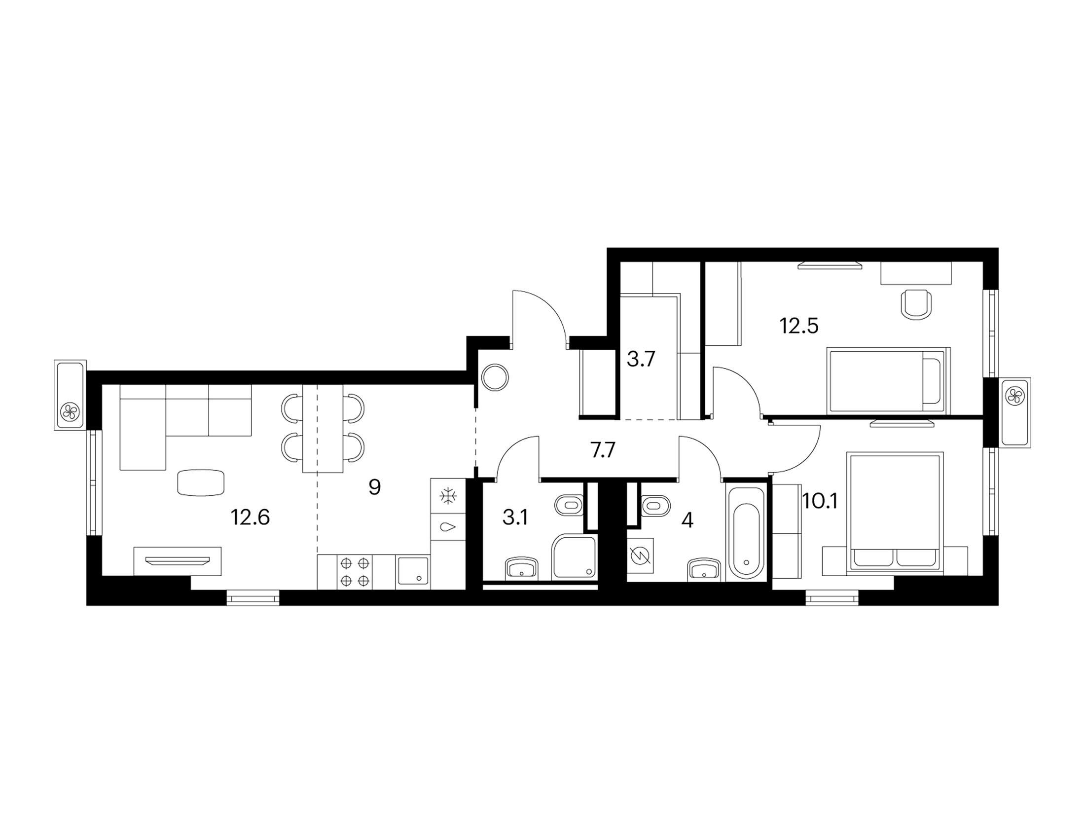Планировка: 2-комн. квартира 62.70 м² в новостройке Восточное Бутово
