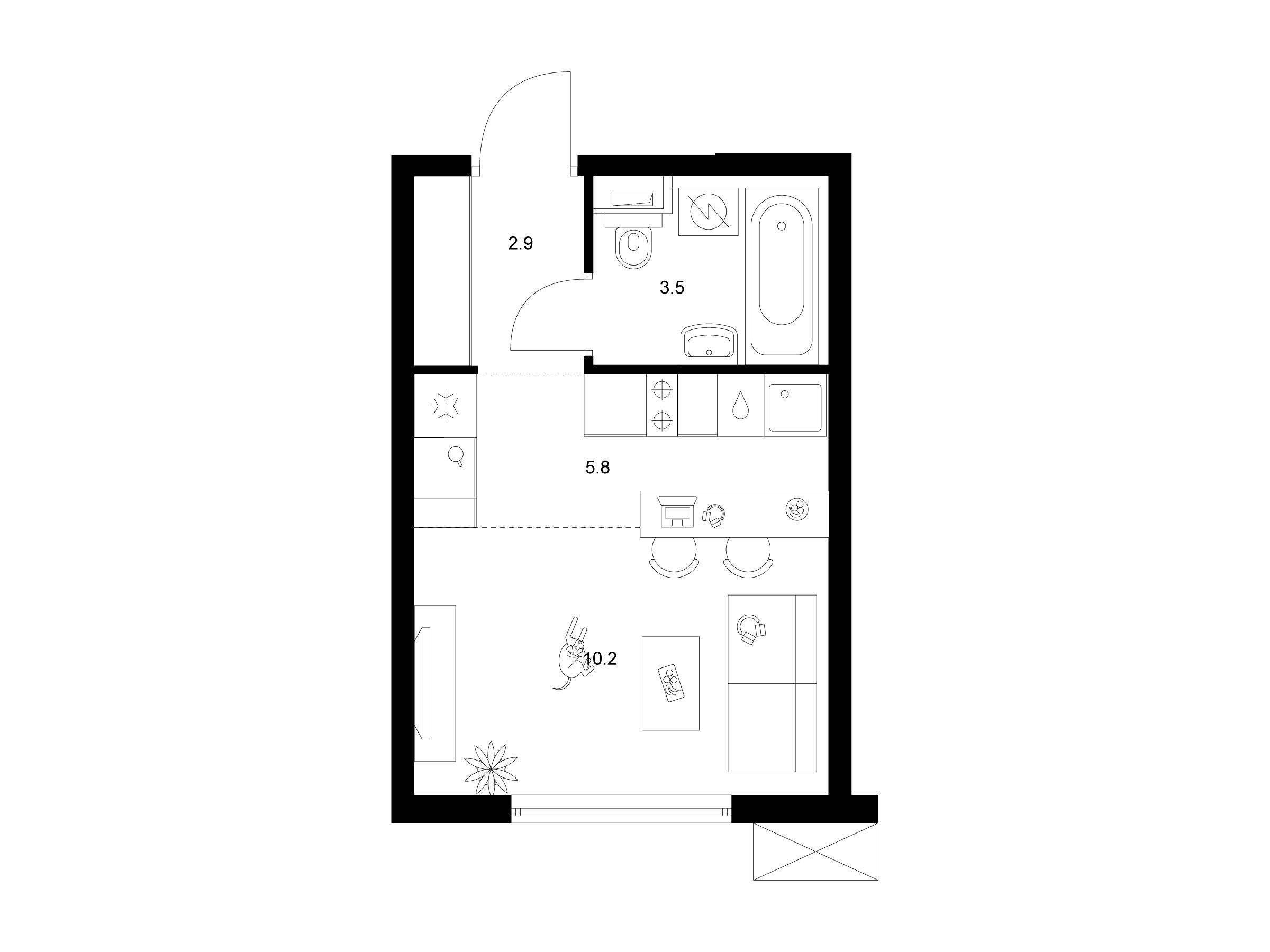 Планировка: Студия 22.40 м² в новостройке ЖК Томилинский бульвар