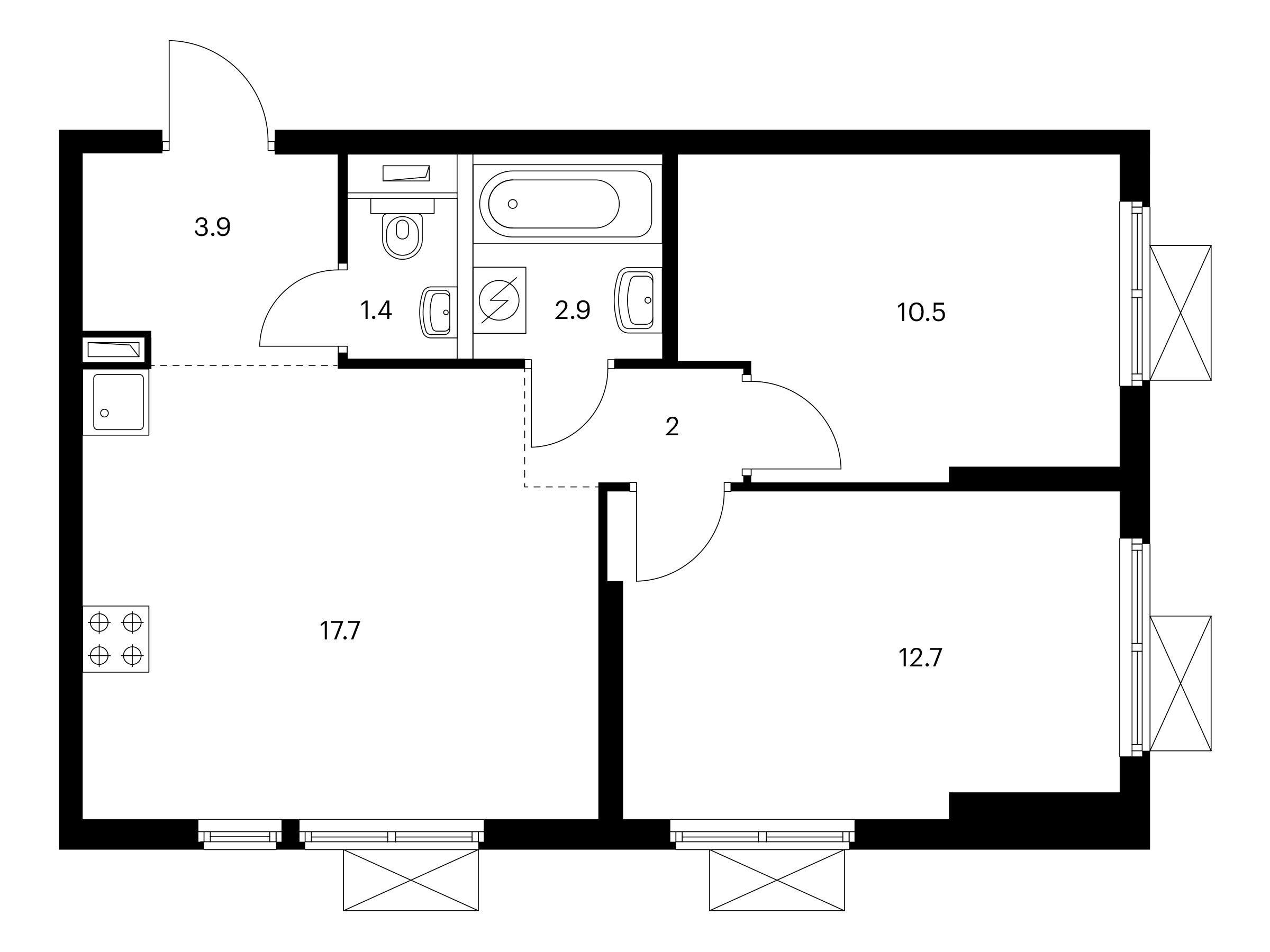 Планировка: 2-комн. квартира 51.10 м² в новостройке ЖК Яуза парк