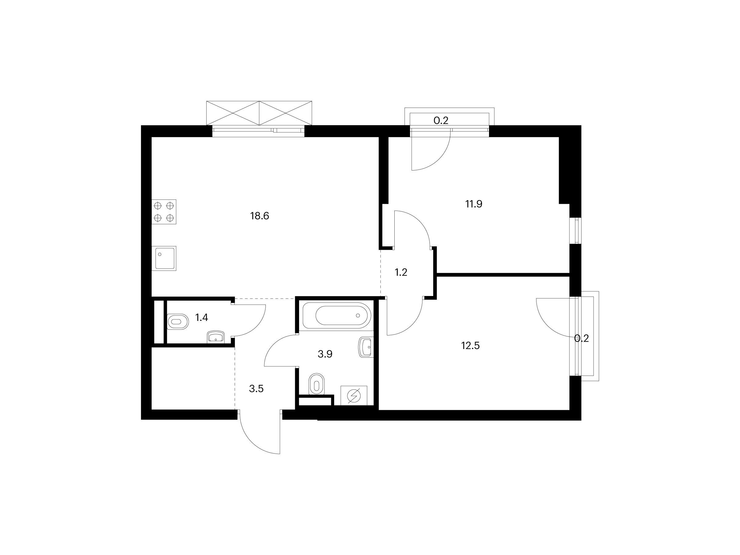Планировка: 2-комн. квартира 56.10 м² в новостройке Яуза парк