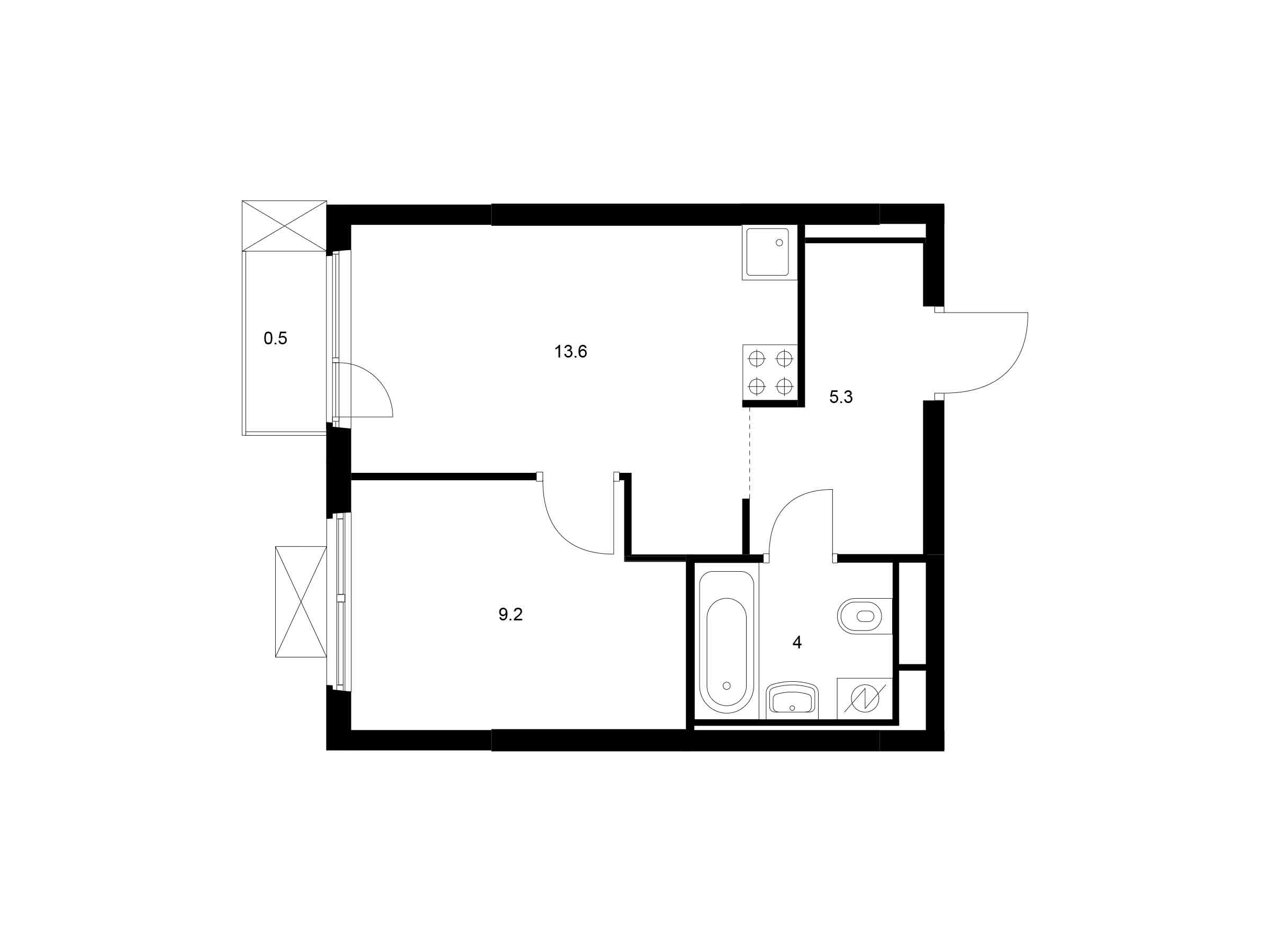 Планировка: 1-комн. квартира 32.60 м² в новостройке ЖК Ильинские луга