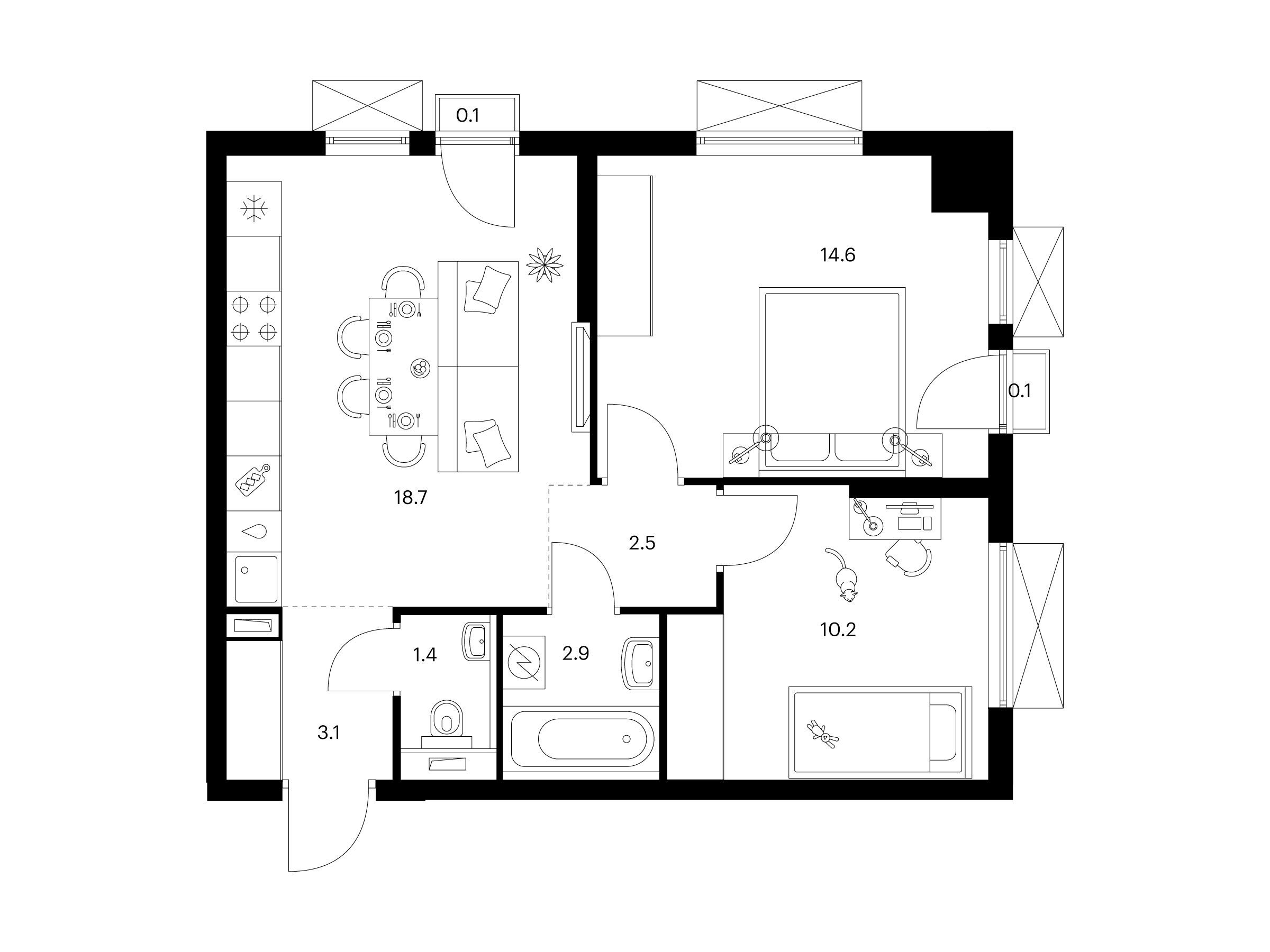 Планировка: 2-комн. квартира 53.60 м² в новостройке ЖК Томилинский бульвар