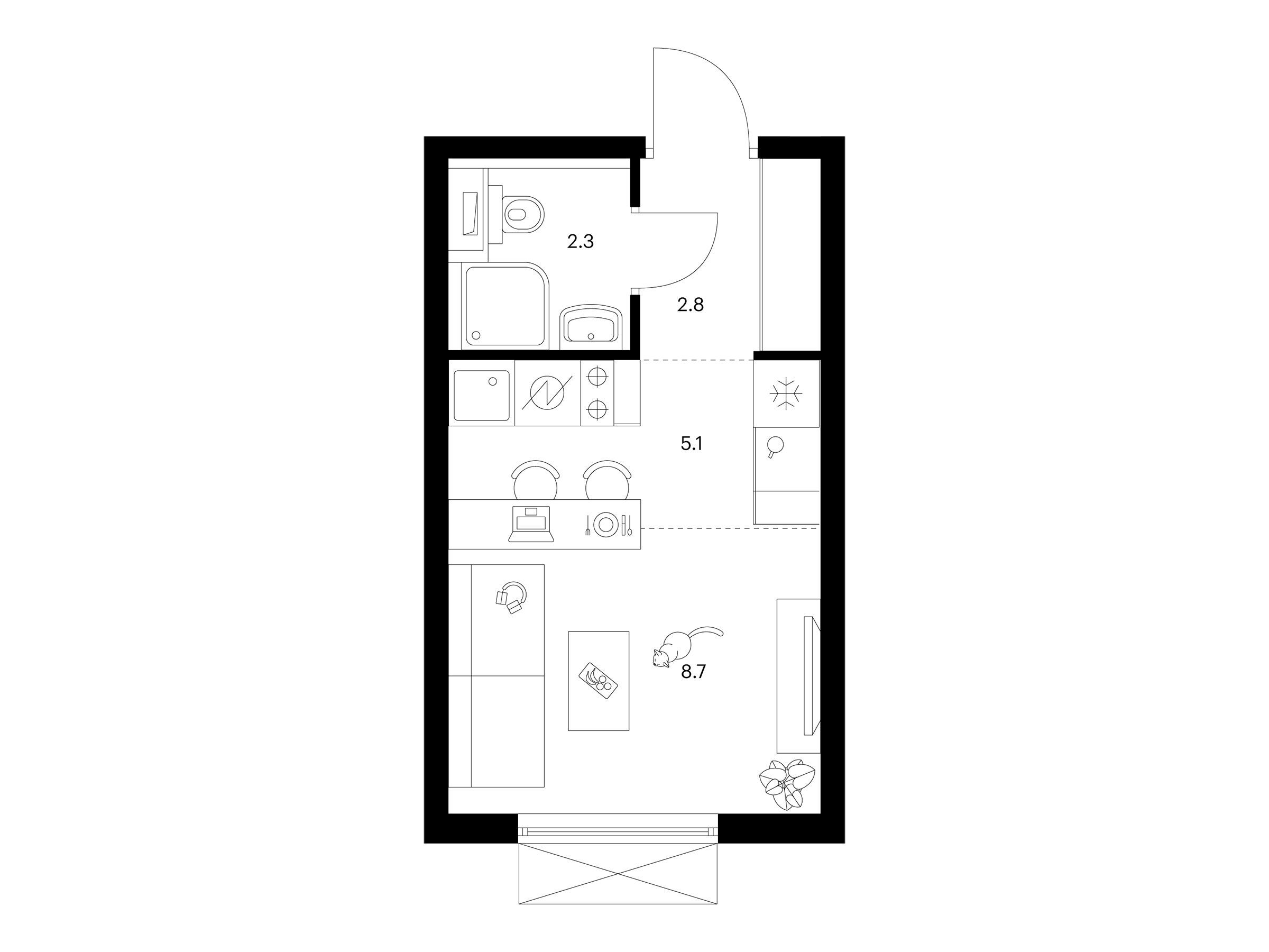 Планировка: Студия 18.90 м² в новостройке Томилинский бульвар