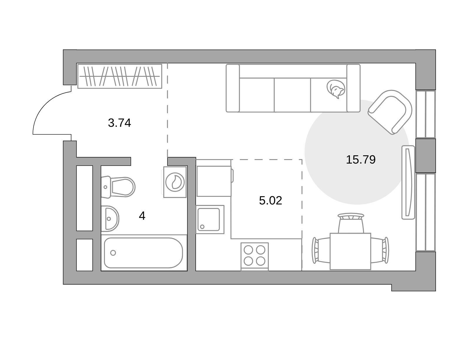 Планировка: Студия 28.55 м² в новостройке ЖК Живописный
