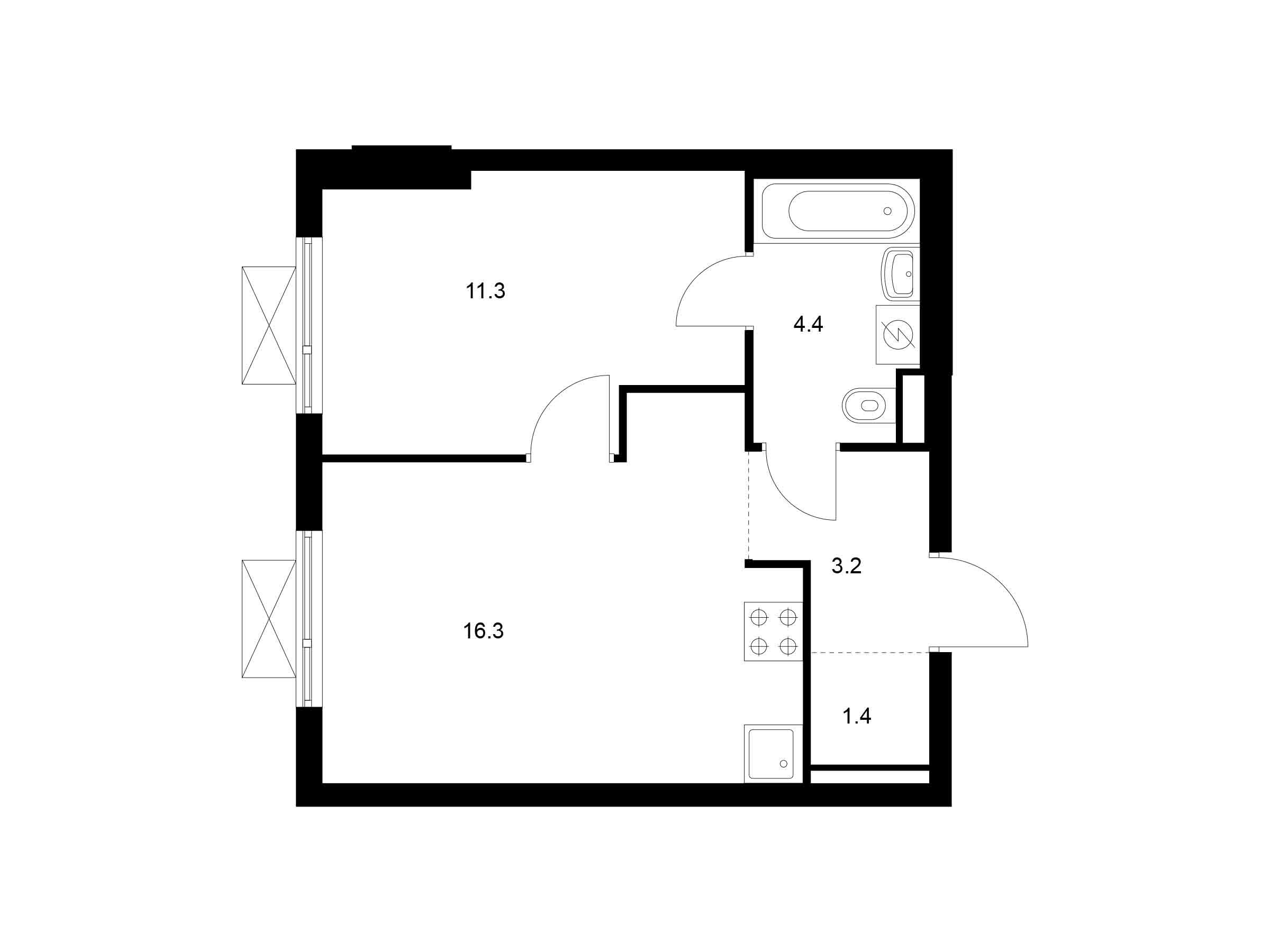 Планировка: 1-комн. квартира 36.60 м² в новостройке Ильинские луга