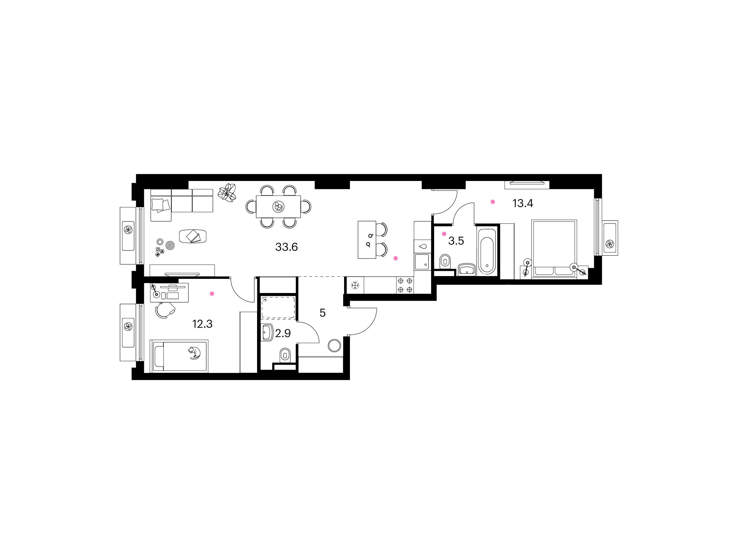 Планировка: 2-комн. квартира 70.70 м² в новостройке Белая Дача парк
