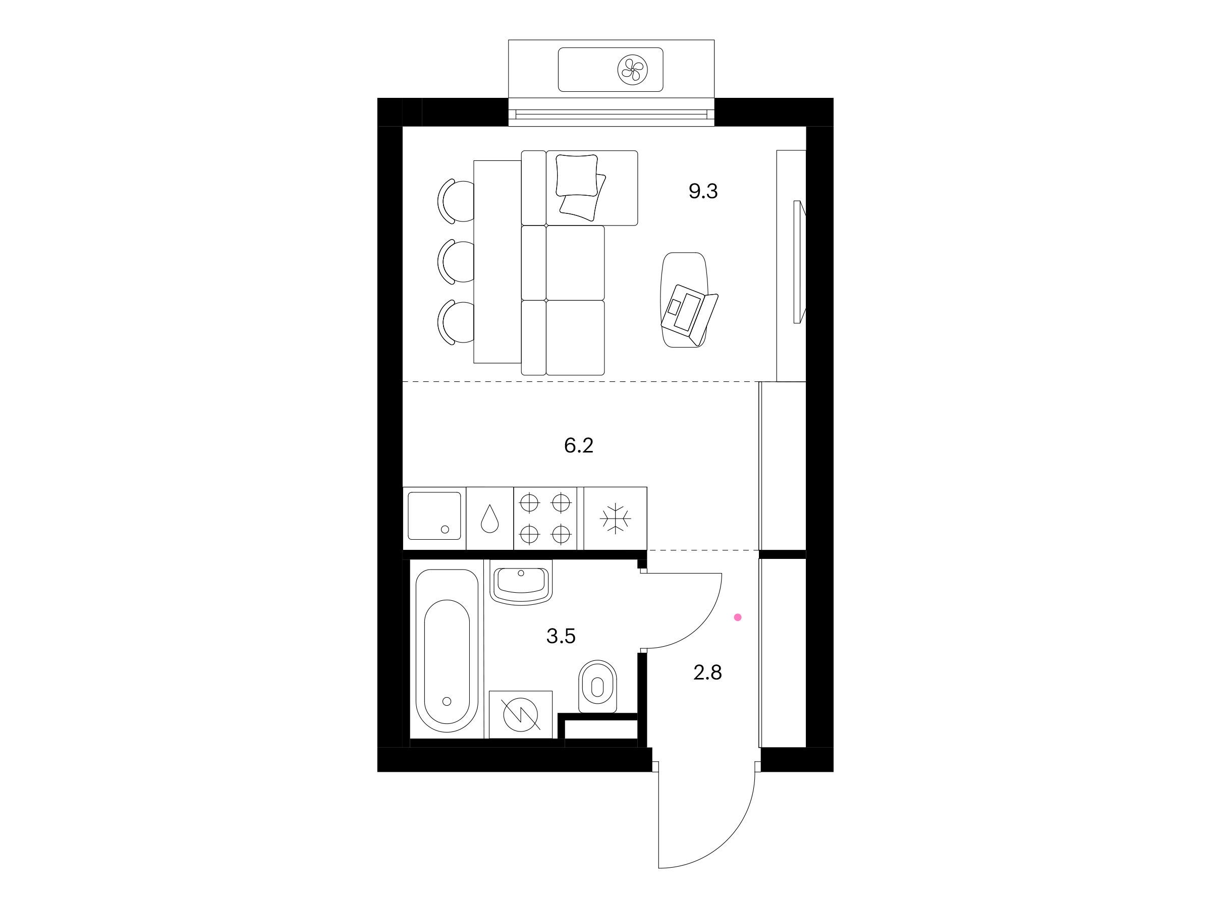 Планировка: Студия 21.80 м² в новостройке Белая Дача парк