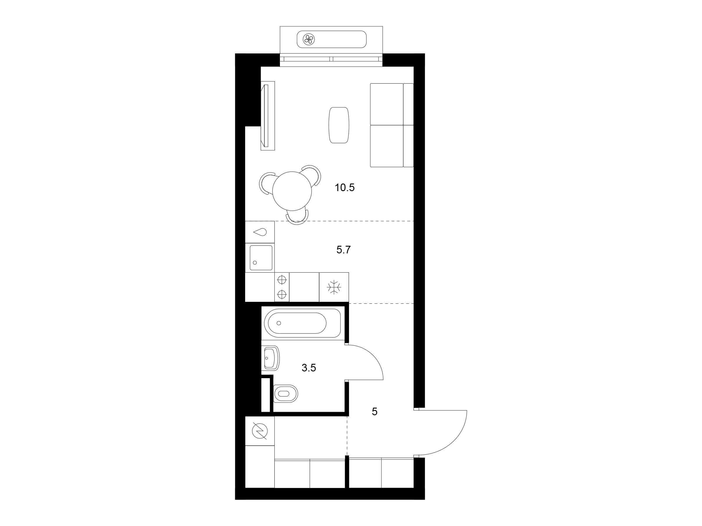 Планировка: Студия 27.70 м² в новостройке ЖК Восточное Бутово