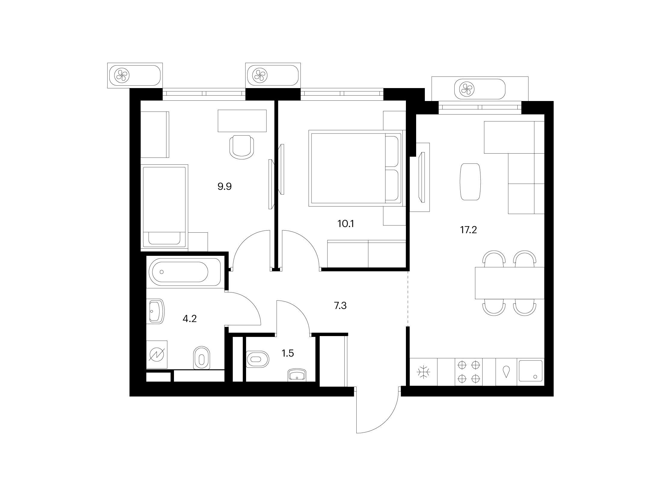 Планировка: 2-комн. квартира 50.20 м² в новостройке Восточное Бутово
