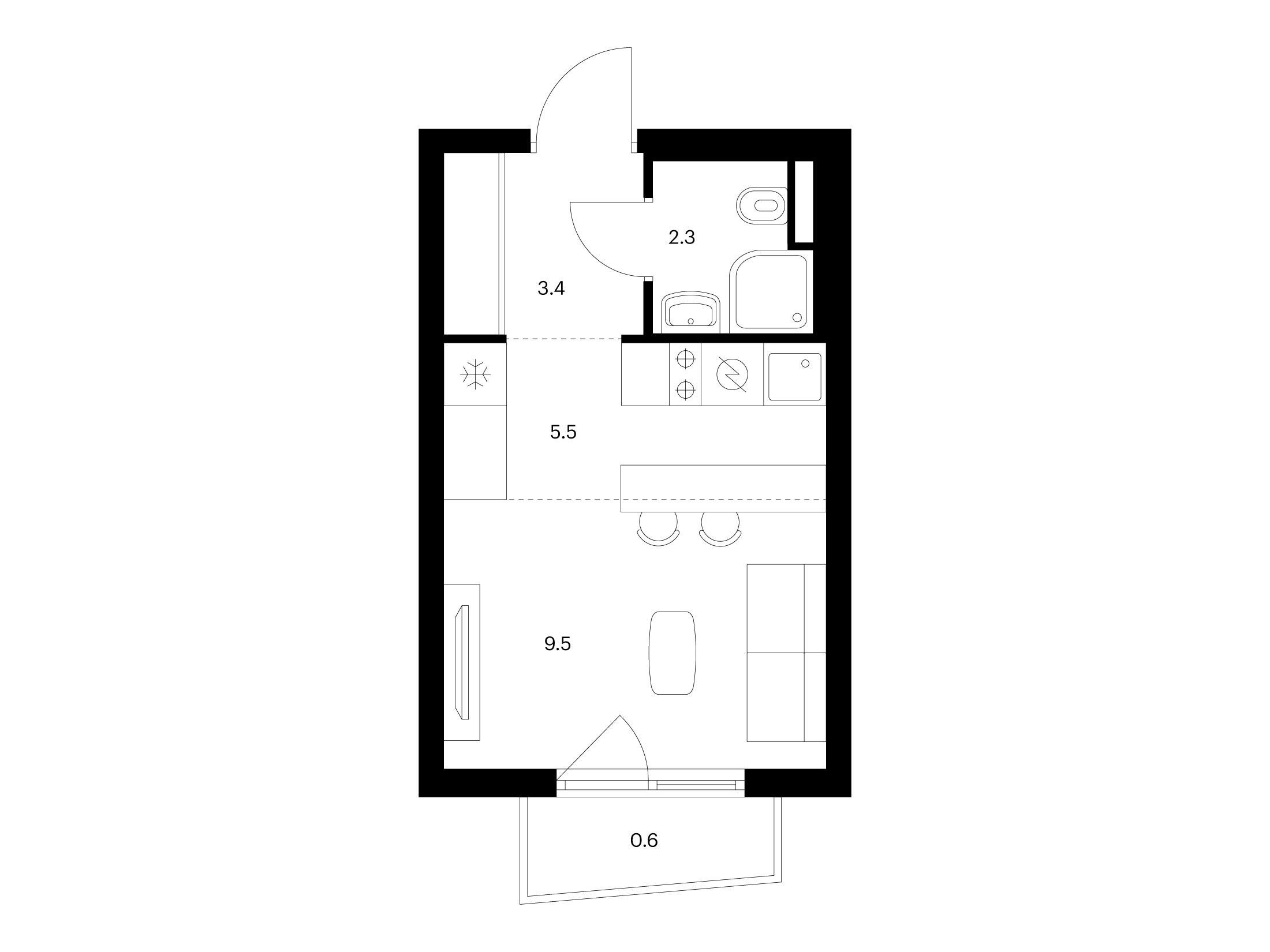 Планировка: Студия 21.30 м² в новостройке ЖК Восточное Бутово