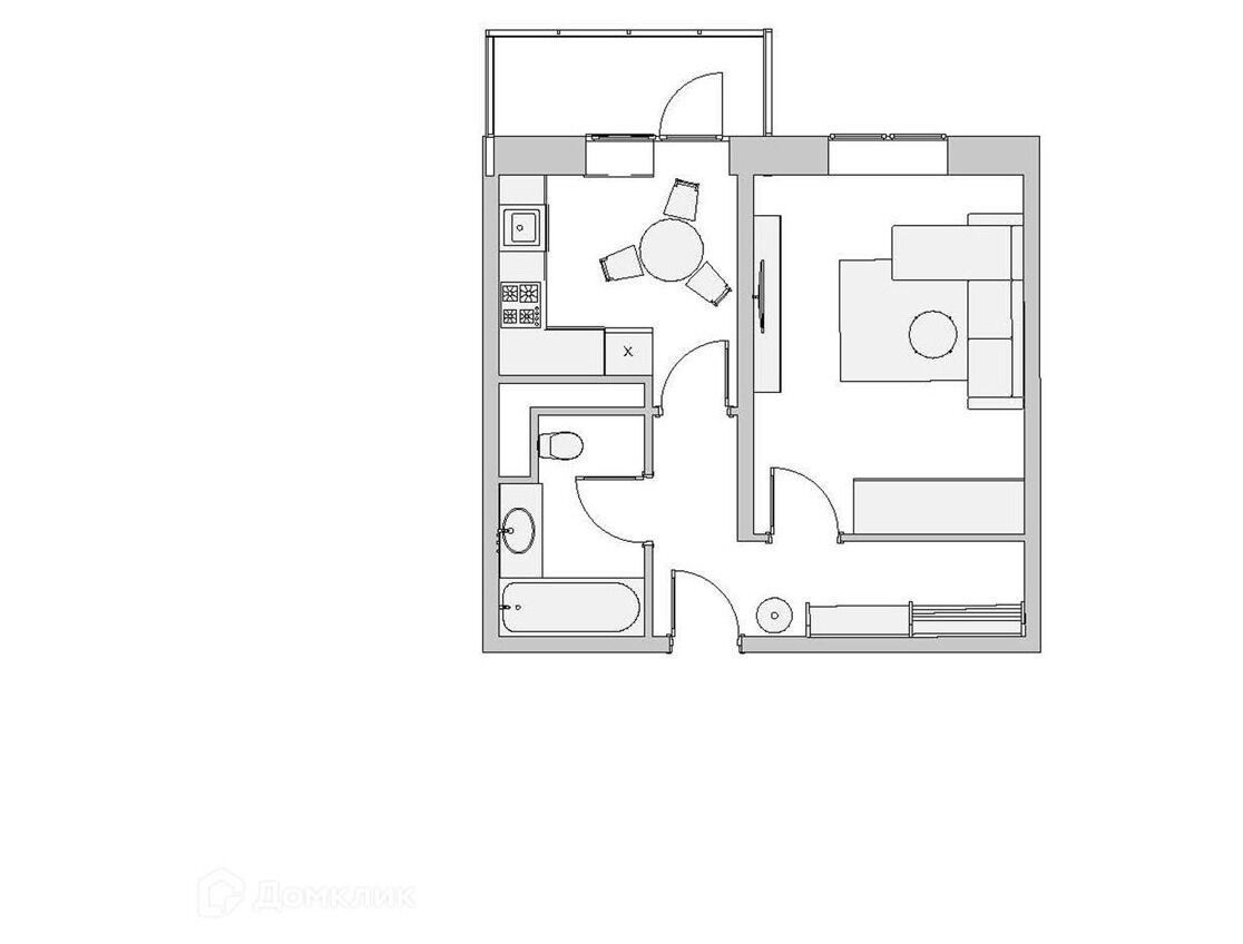 Планировка: 1-комн. квартира 39.60 м² в новостройке Высокий берег