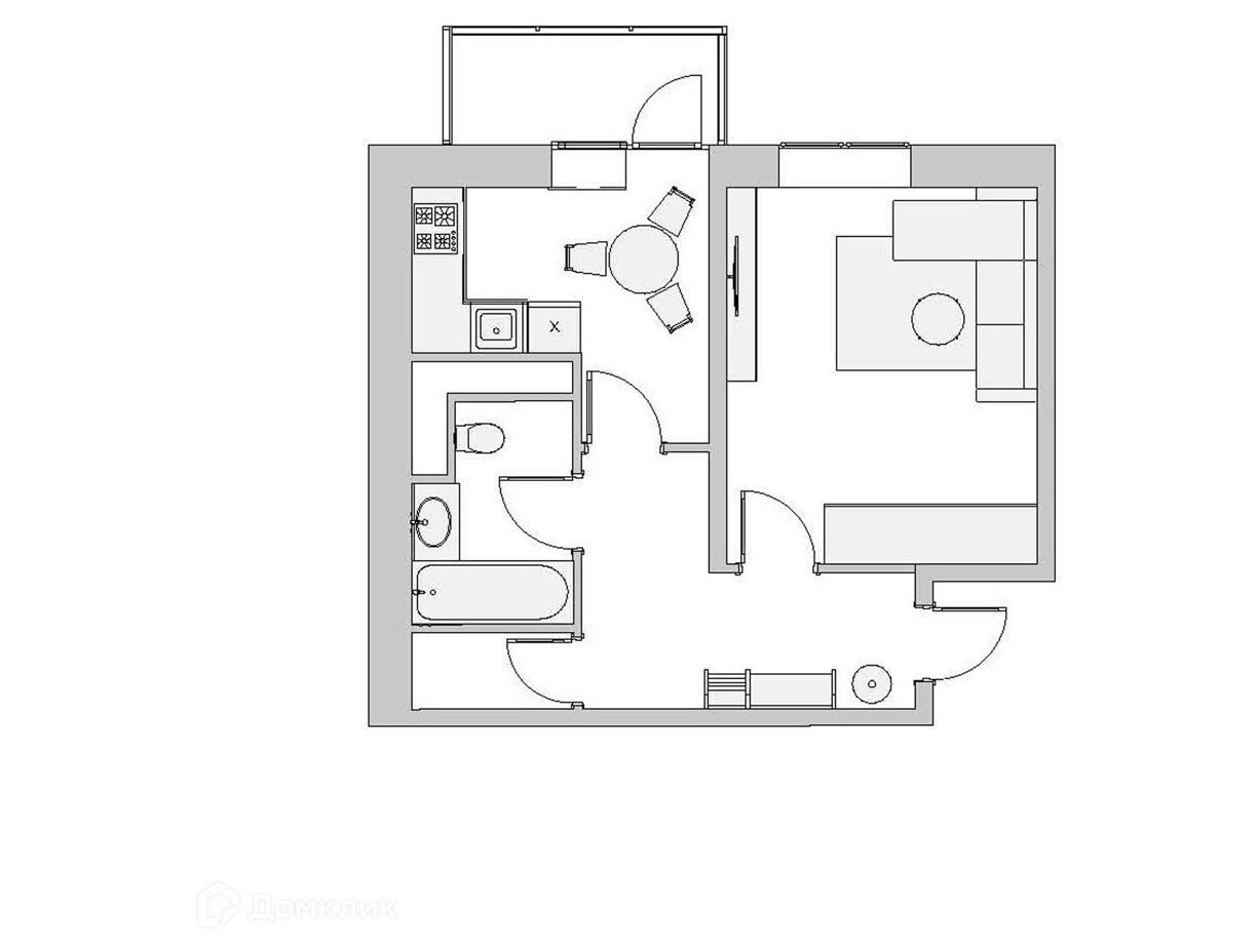 Планировка: 1-комн. квартира 41.00 м² в новостройке Высокий берег