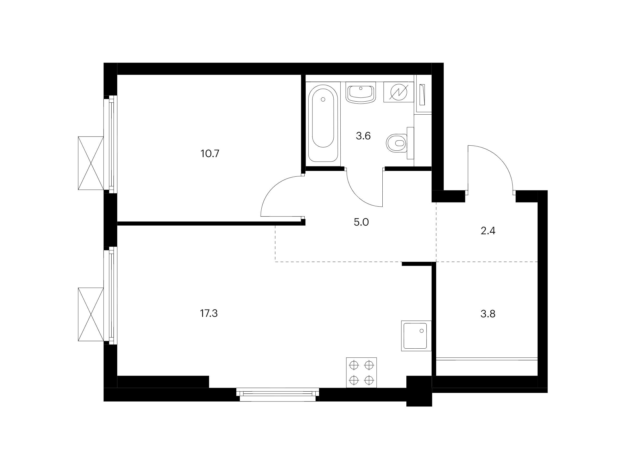 Планировка: 1-комн. квартира 42.80 м² в новостройке ЖК Сигнальный 16
