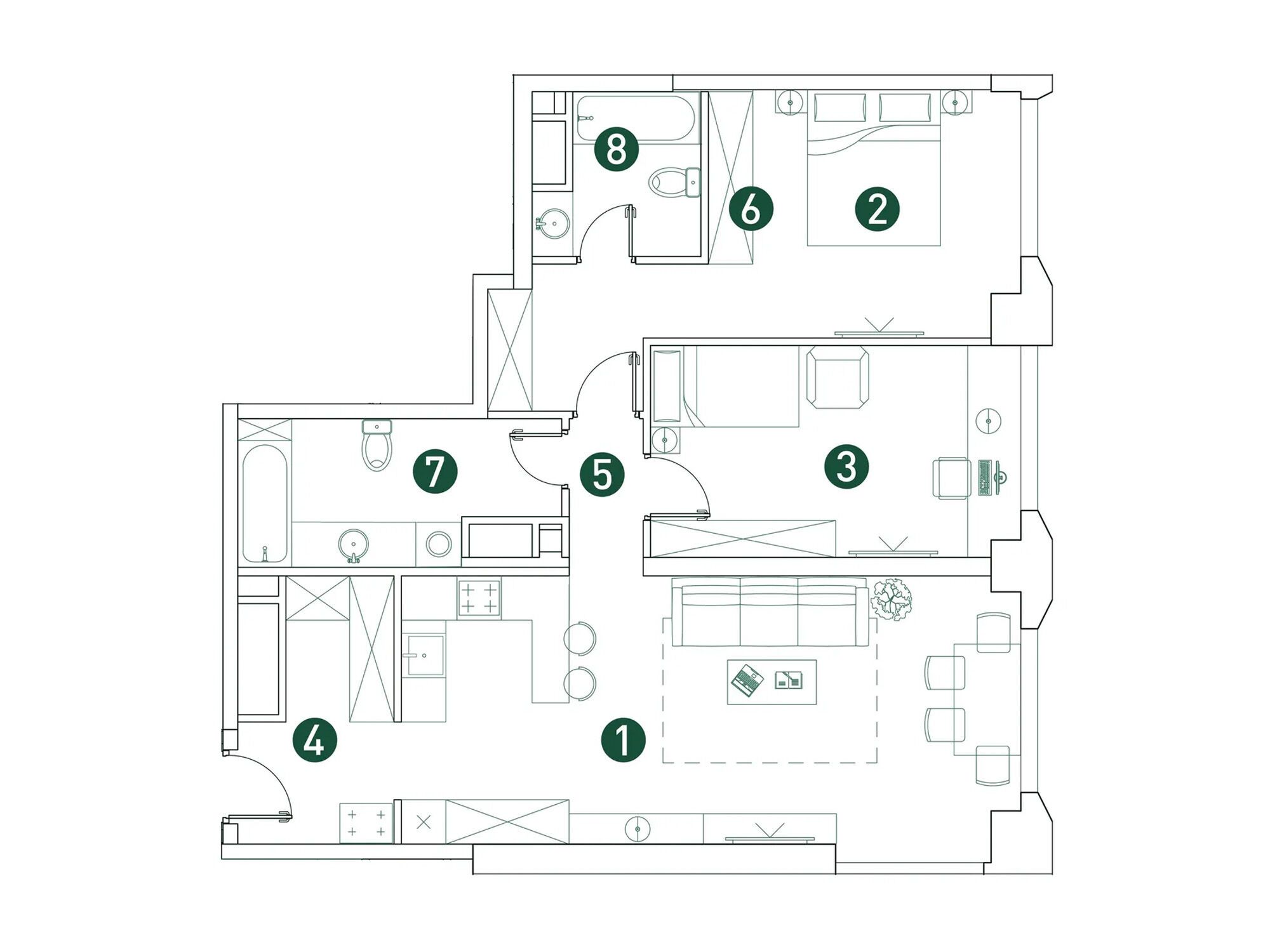 Планировка: 3-комн. квартира 84.00 м² в новостройке Вэри на Ботанической