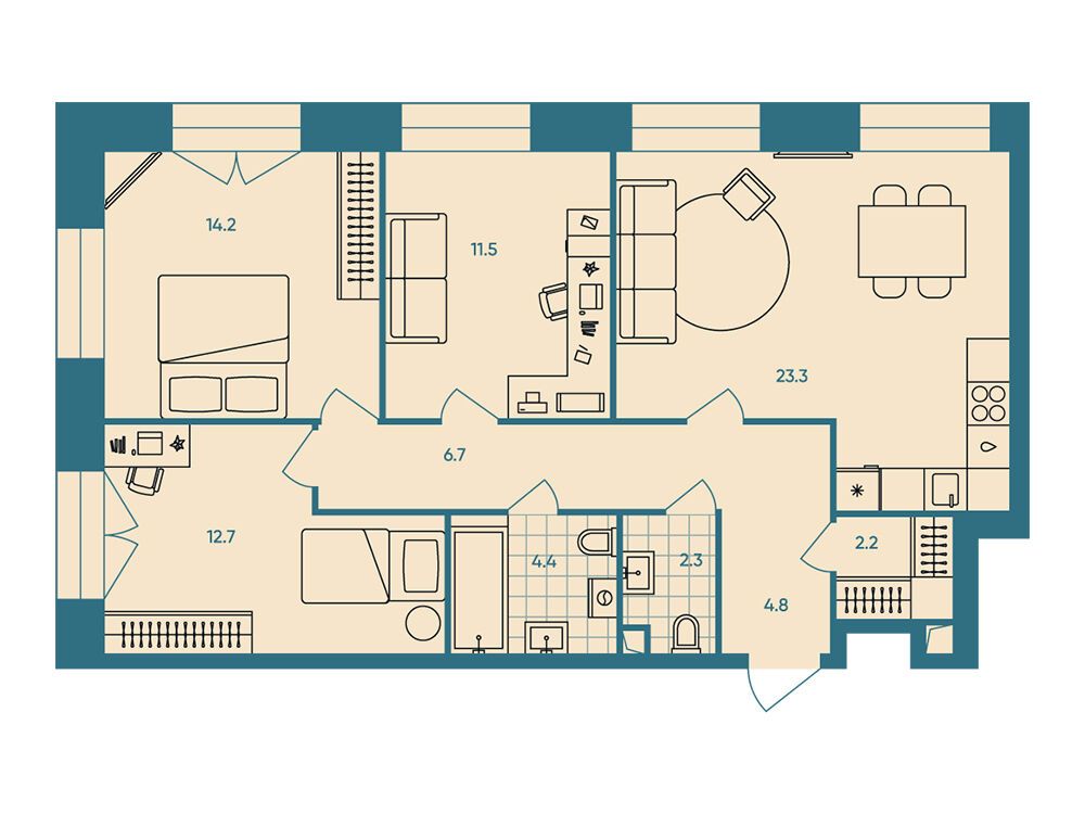 Планировка: 3-комн. квартира 82.10 м² в новостройке ЖК ЭРА