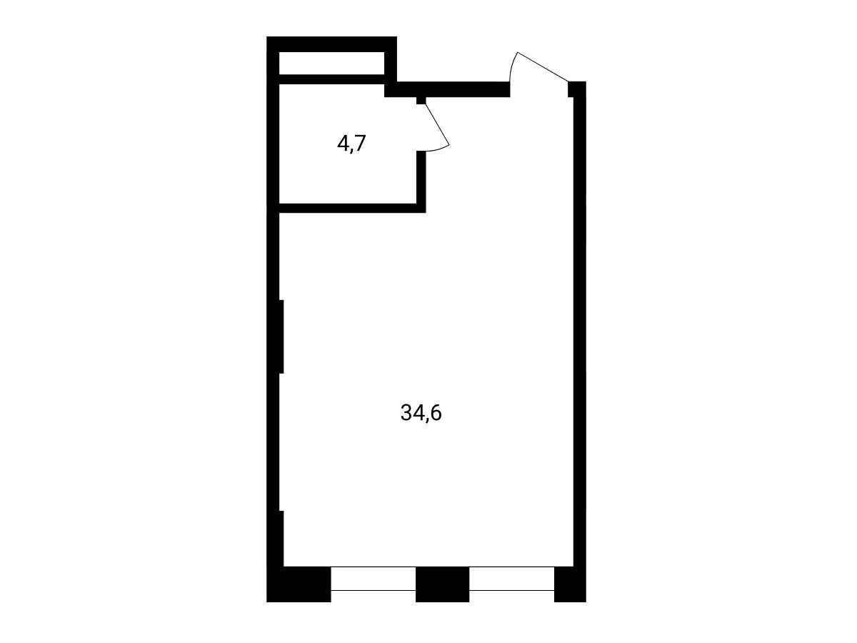 Планировка: Студия 39.30 м² в новостройке Резиденции архитекторов