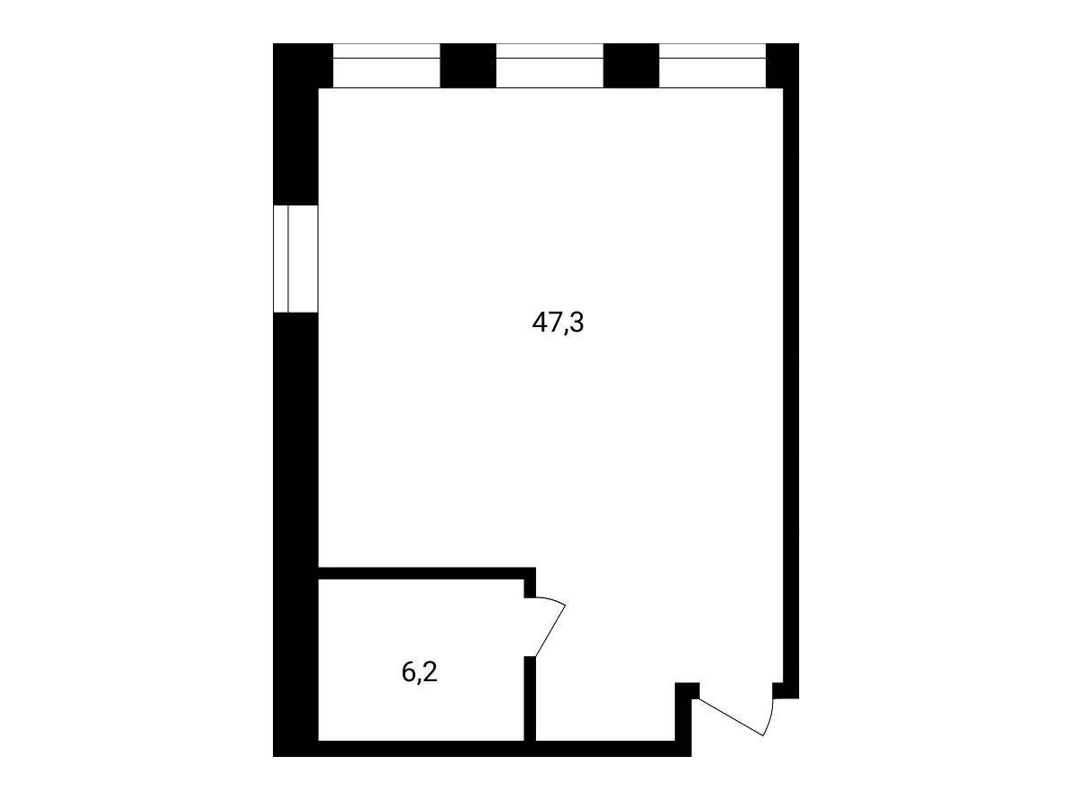 Планировка: Студия 53.50 м² в новостройке Резиденции архитекторов
