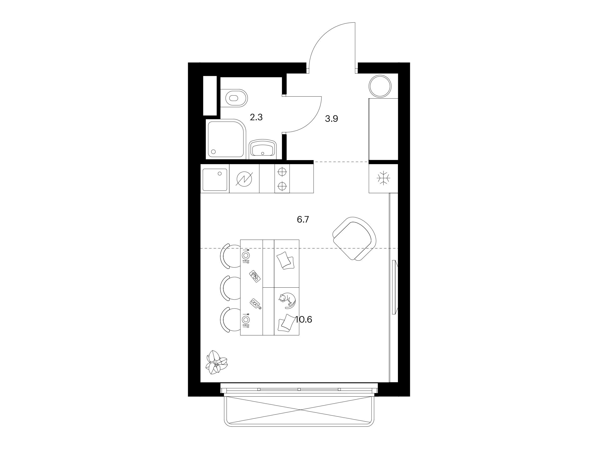 Планировка: Студия 23.50 м² в новостройке 2-й Иртышский