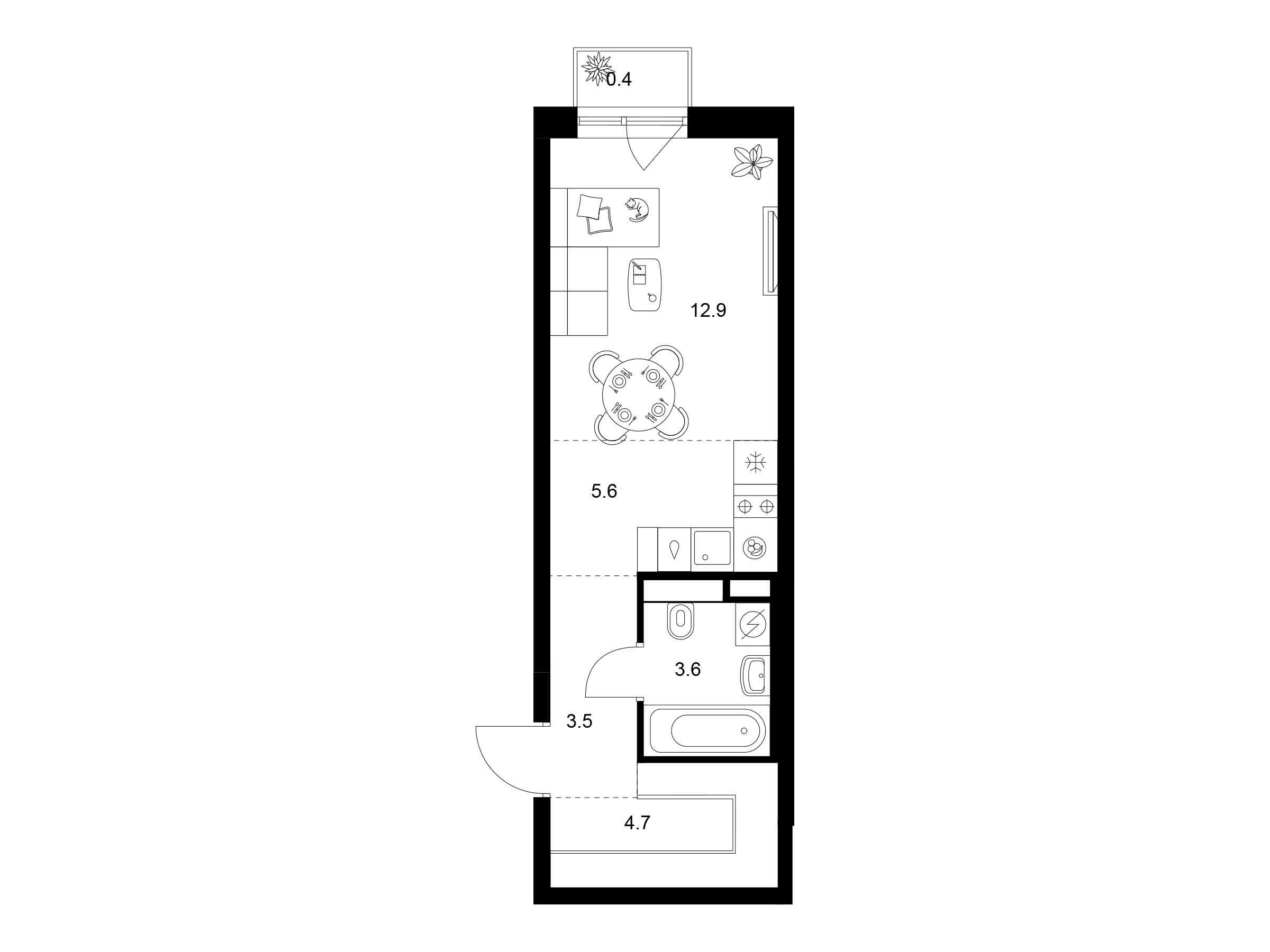Планировка: Студия 30.70 м² в новостройке Лосиноостровский парк