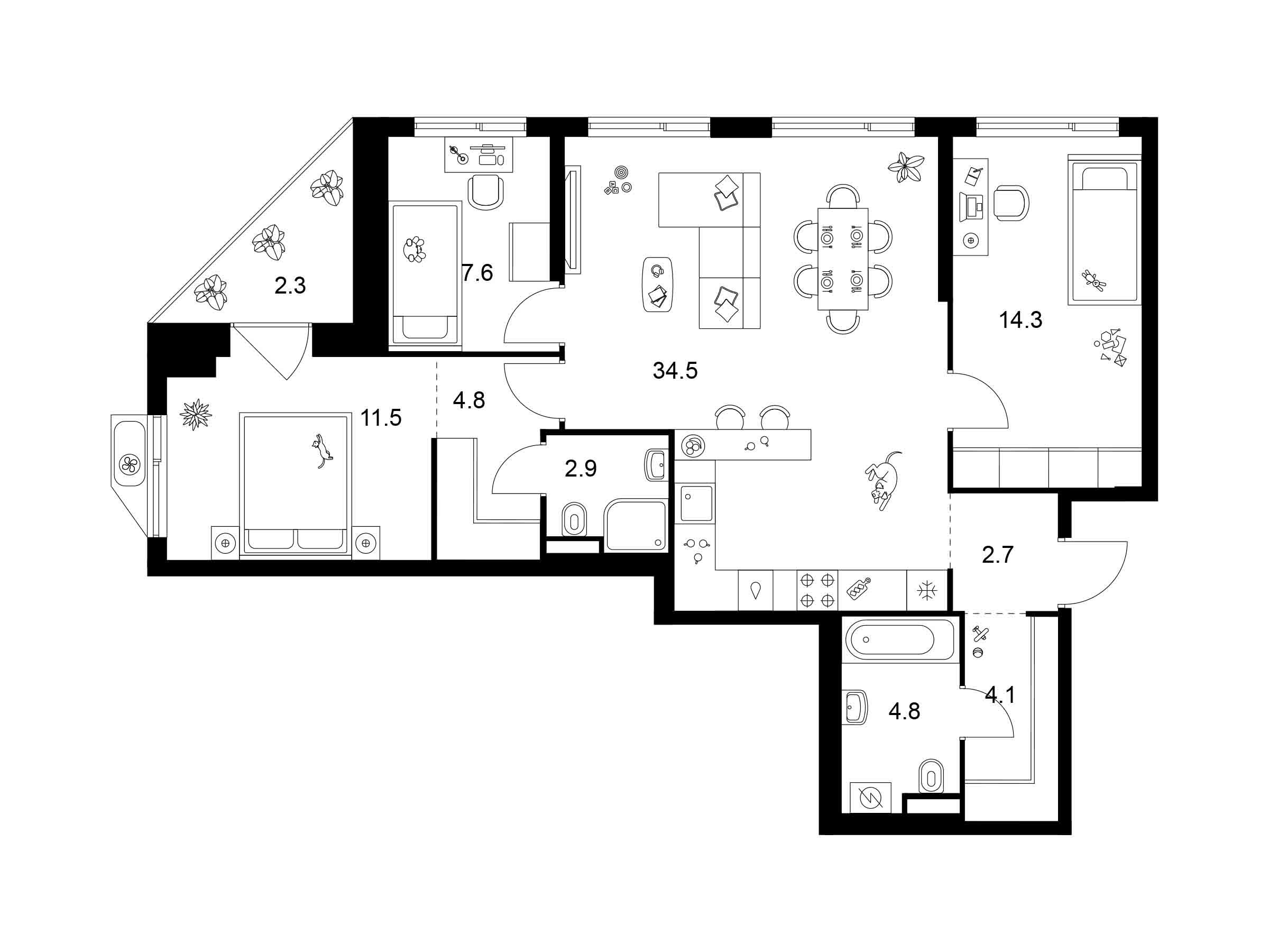 Планировка: 3-комн. квартира 89.50 м² в новостройке ЖК Алтуфьевское 53