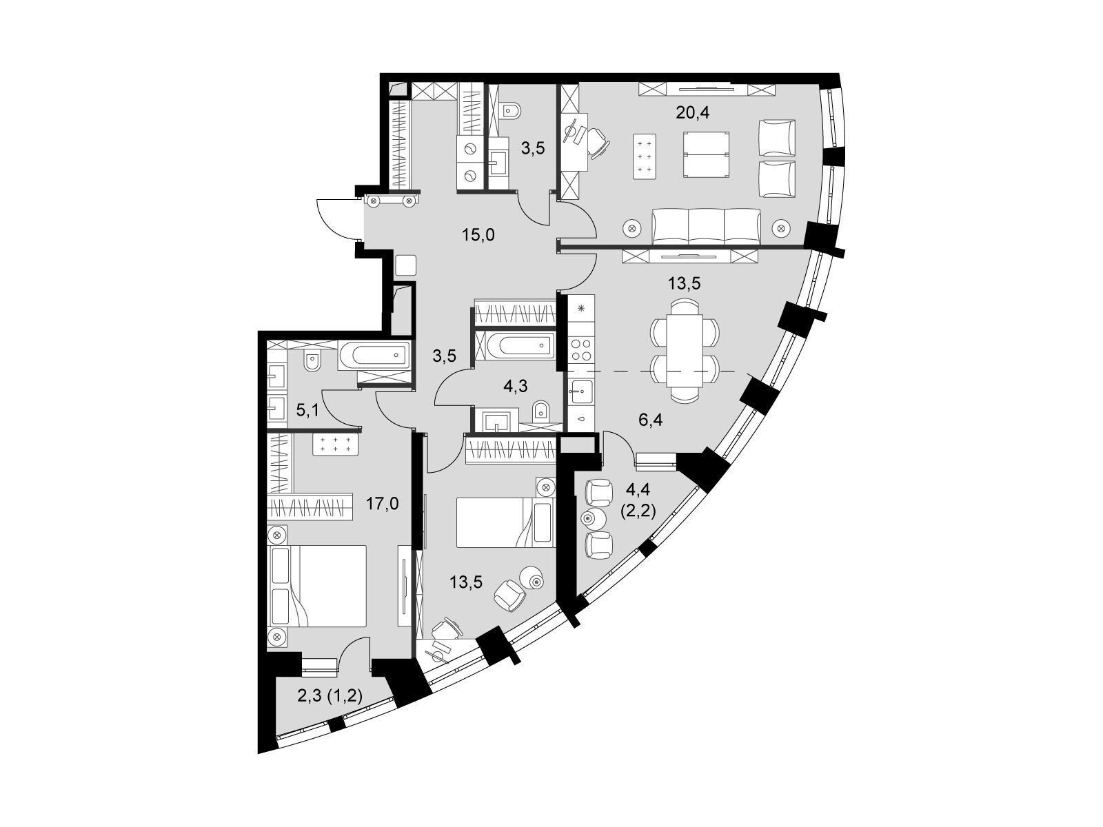 Планировка: 4-комн. квартира 104.80 м² в новостройке Сидней Сити