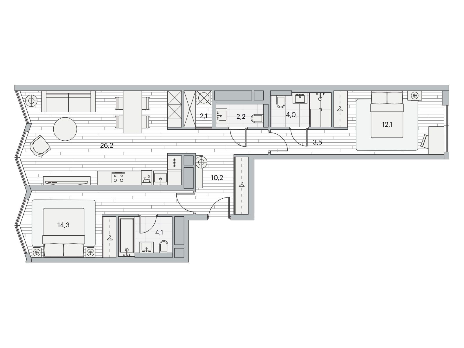 Планировка: 2-комн. квартира 79.80 м² в новостройке Береговой-2