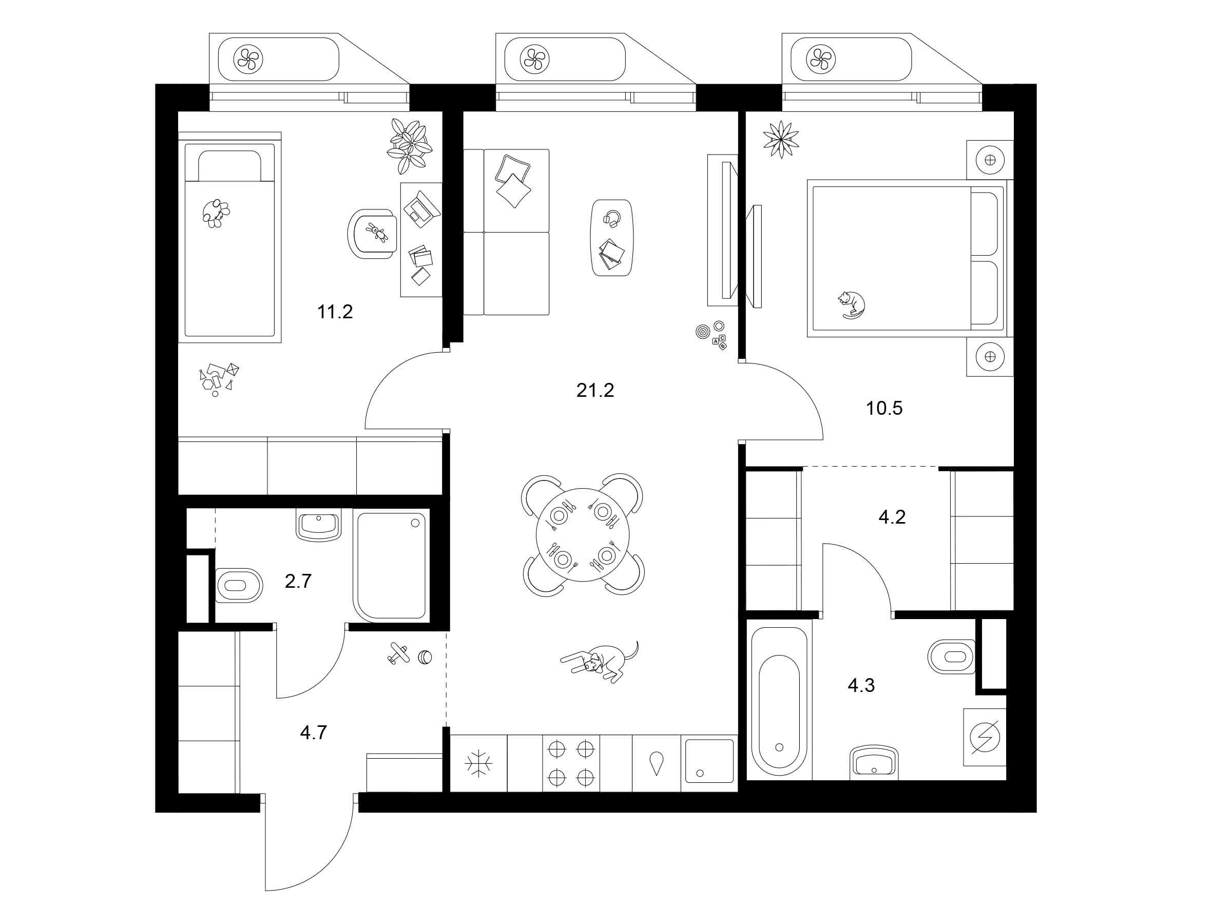 Планировка: 2-комн. квартира 58.80 м² в новостройке Алтуфьевское 53