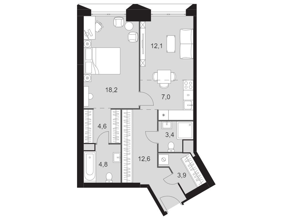 Планировка: 2-комн. квартира 66.60 м² в новостройке Архитектор