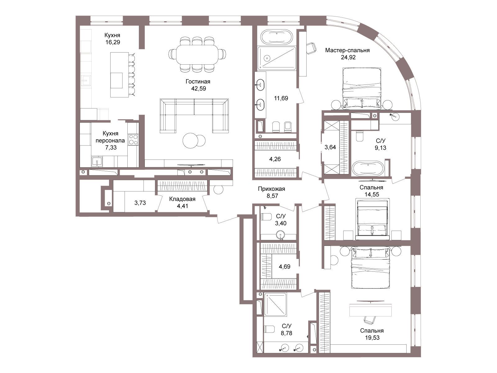 Планировка: 4-комн. квартира 200.53 м² в новостройке ЖК Легаси