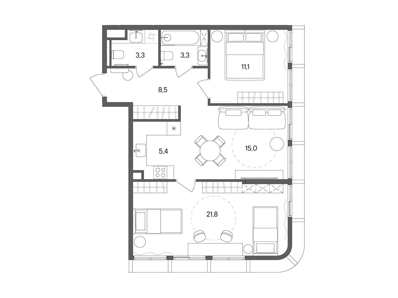 Планировка: 2-комн. квартира 68.40 м² в новостройке Стоун Сокольники