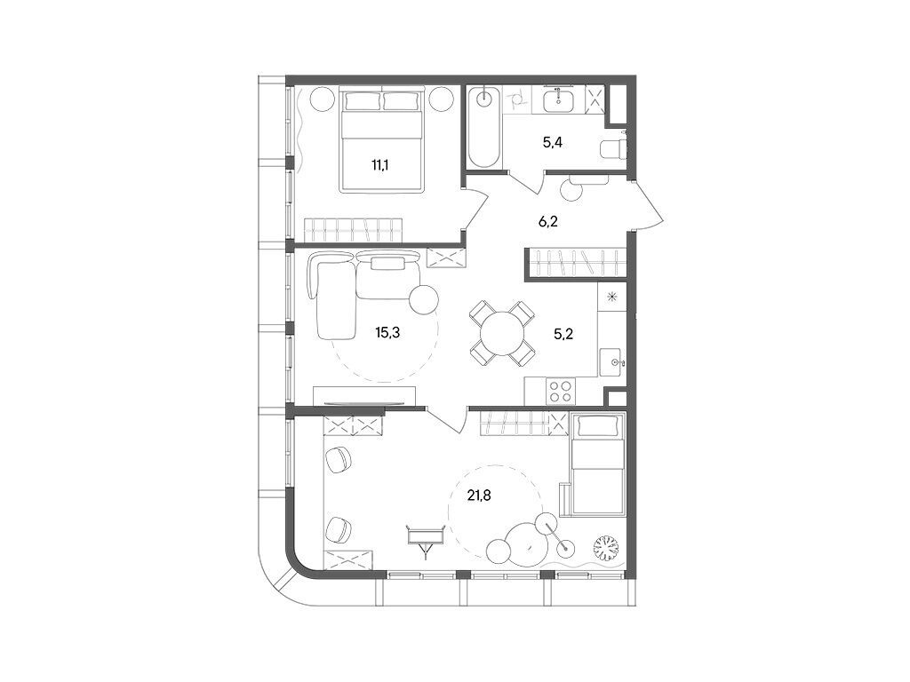 Планировка: 2-комн. квартира 65.00 м² в новостройке Стоун Сокольники