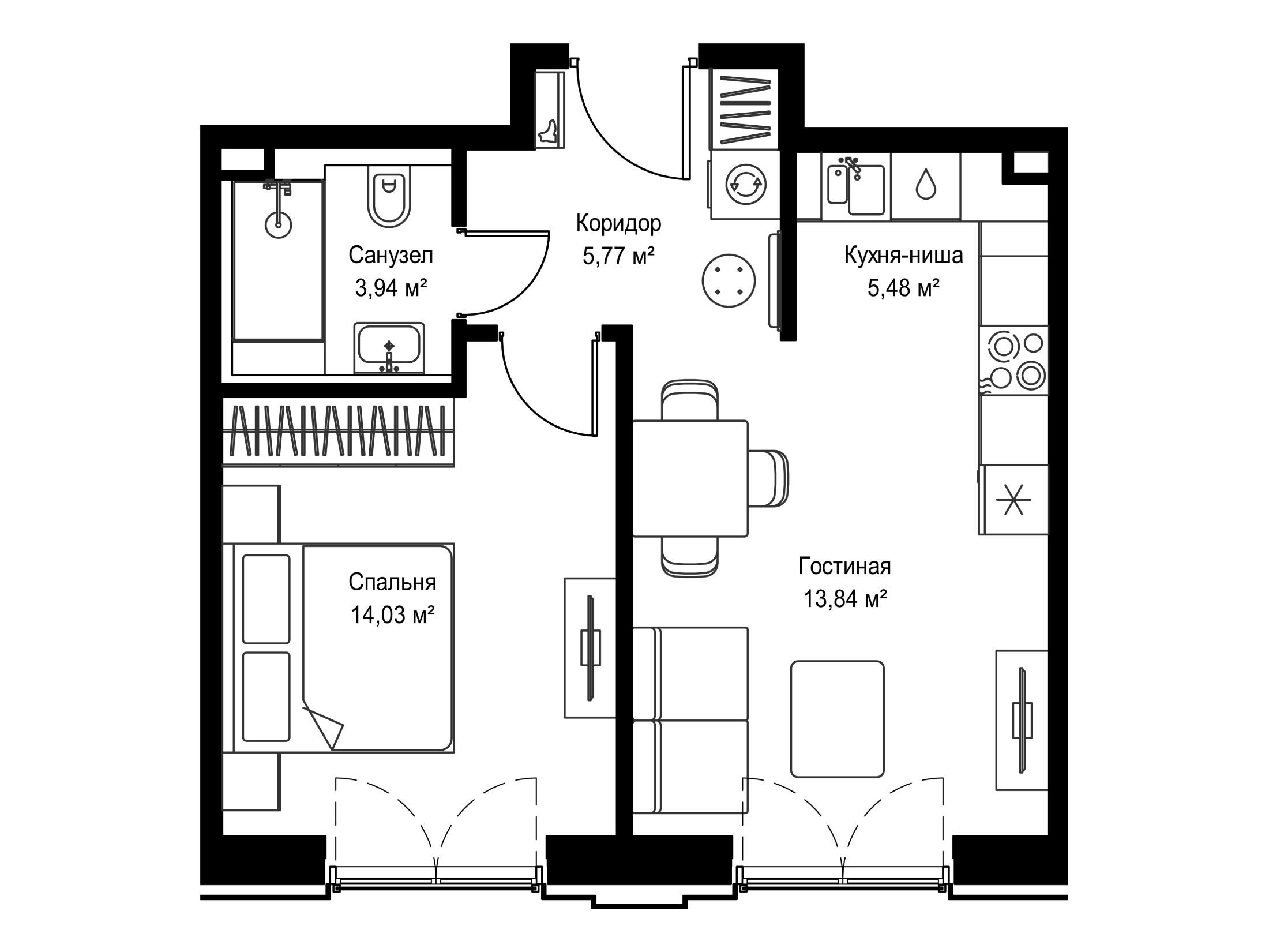 Планировка: 1-комн. квартира 43.06 м² в новостройке ЖК Селигер Сити