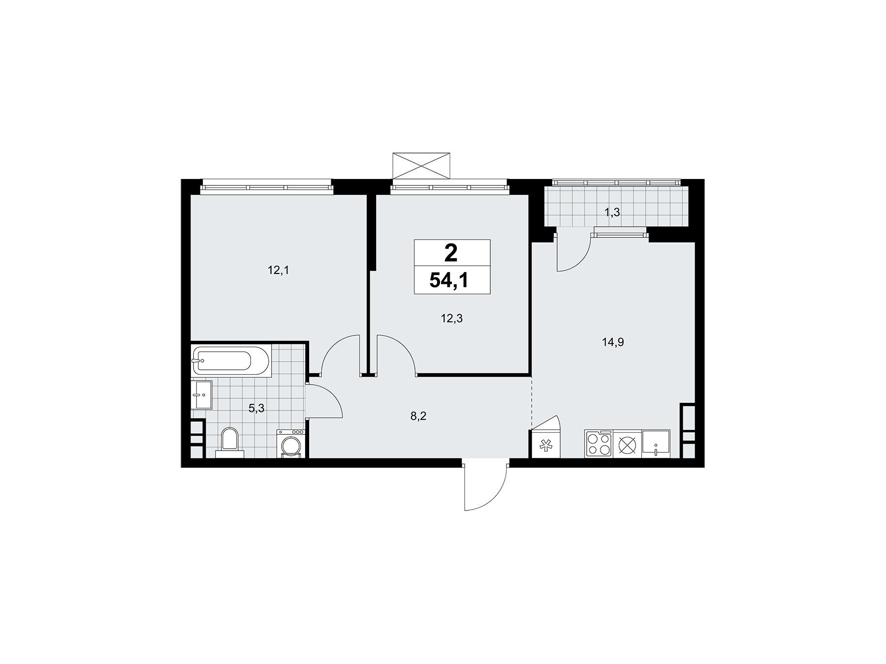 Планировка: 2-комн. квартира 54.10 м² в новостройке Южные Сады