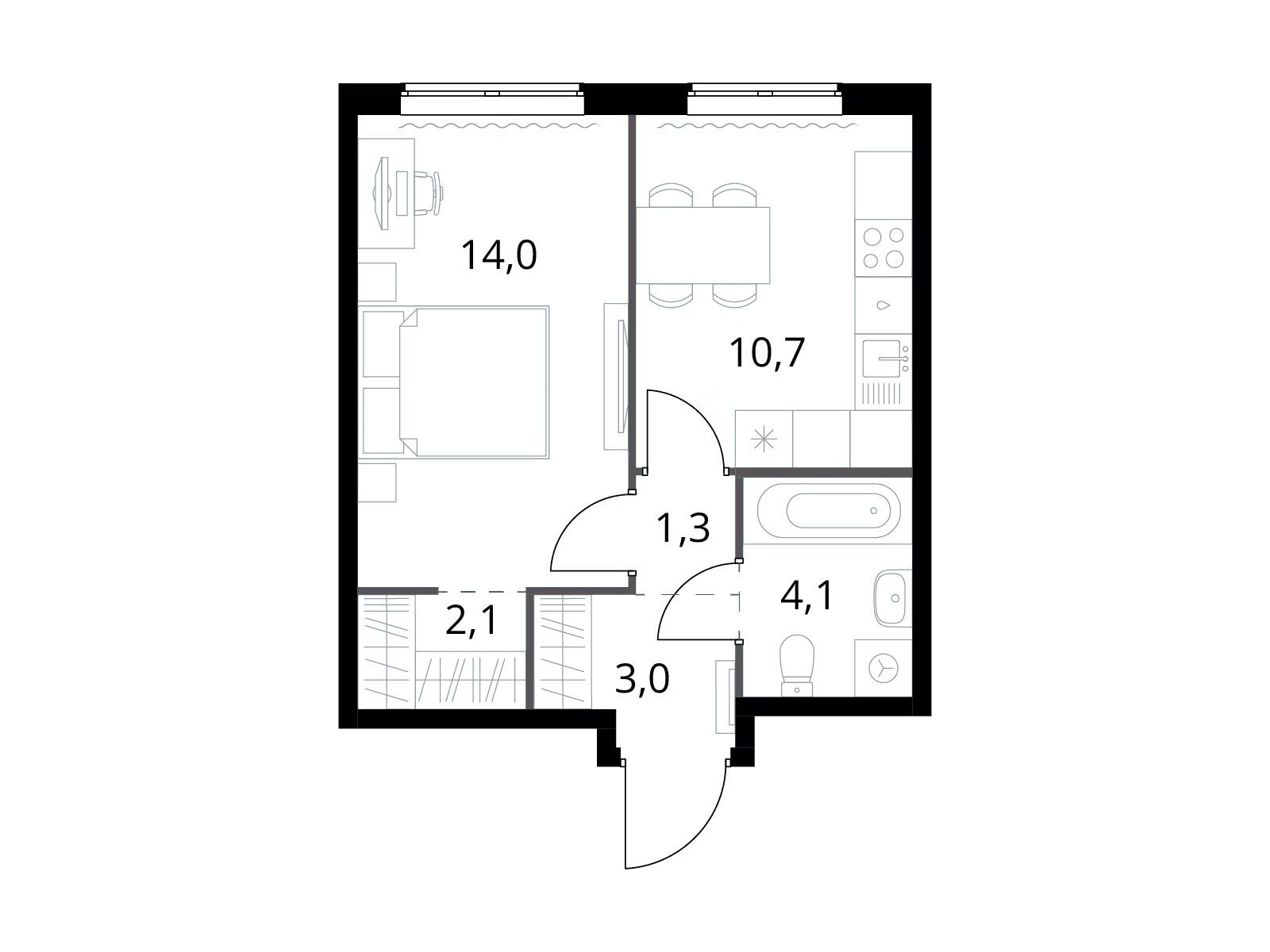 Планировка: 1-комн. квартира 35.20 м² в новостройке 1-й Измайловский