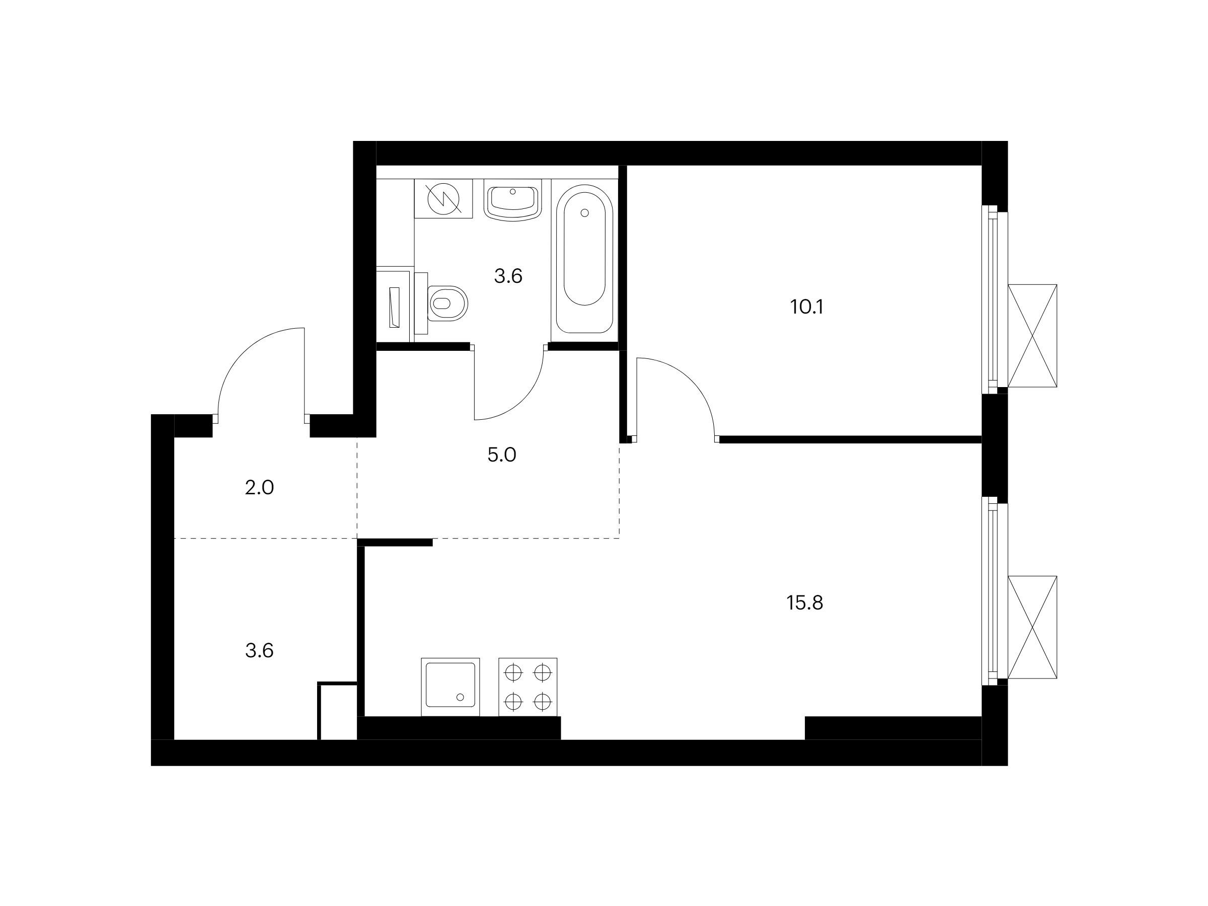 Планировка: 1-комн. квартира 40.10 м² в новостройке Сигнальный 16