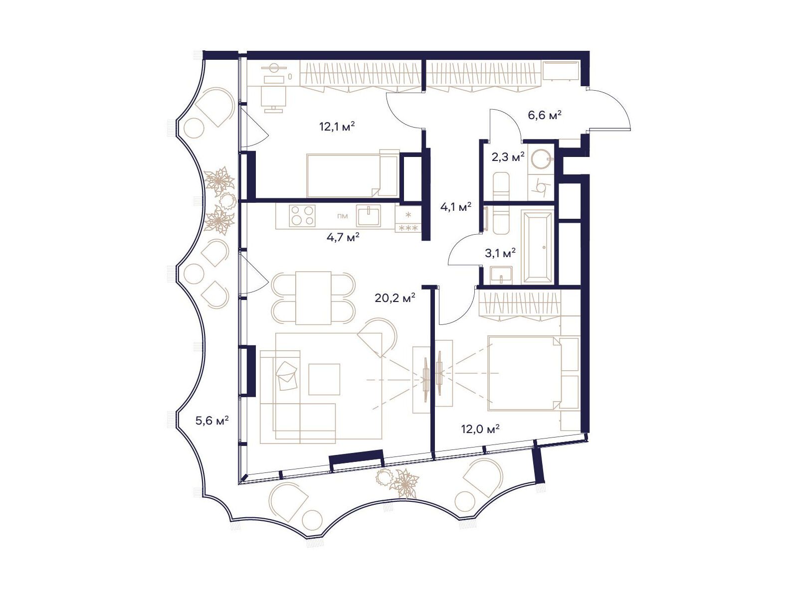 Планировка: 2-комн. квартира 70.70 м² в новостройке Союз