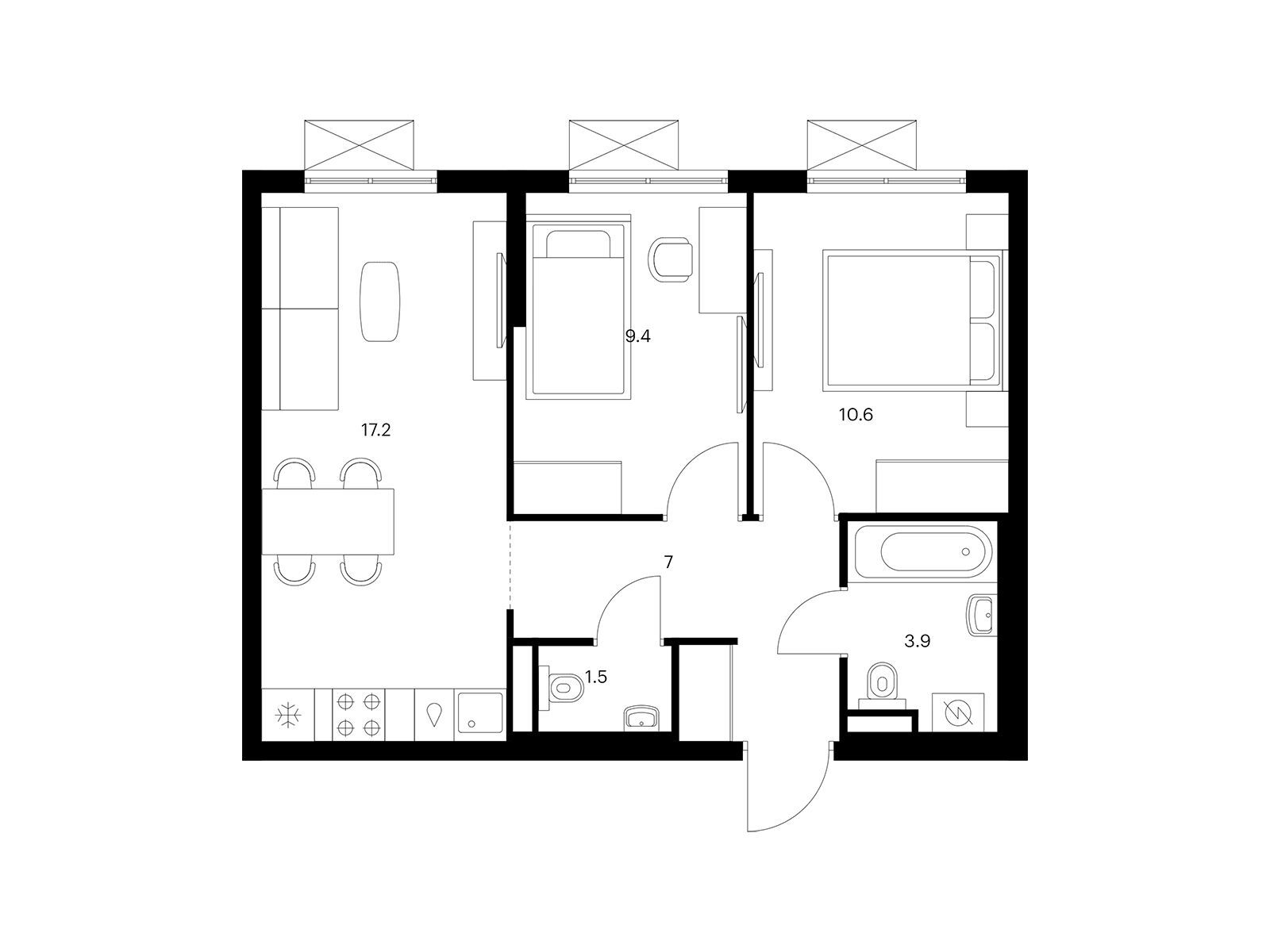 Планировка: 2-комн. квартира 49.60 м² в новостройке Волжский парк