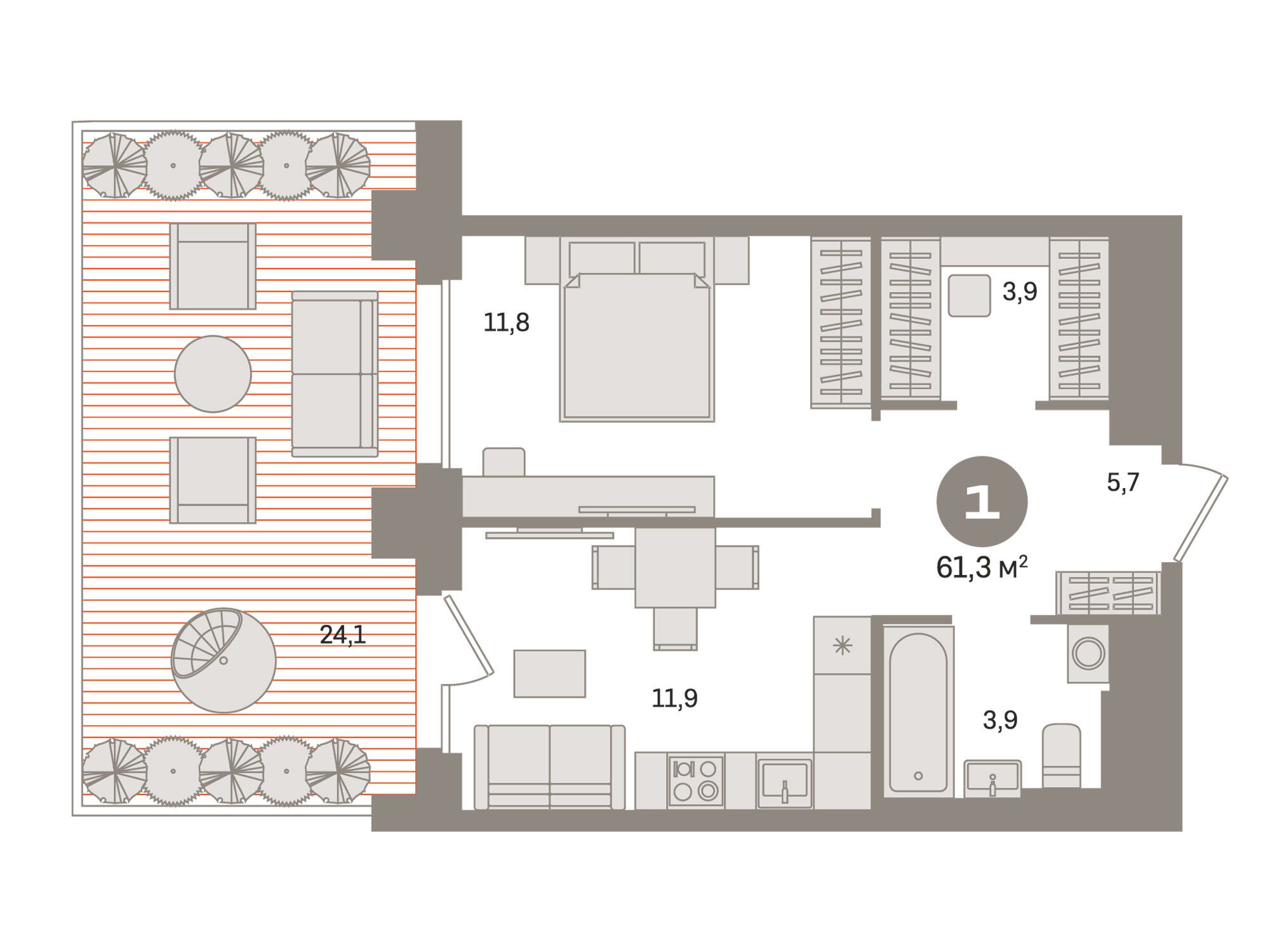 Планировка: 1-комн. квартира 61.30 м² в новостройке Квартал Герцена