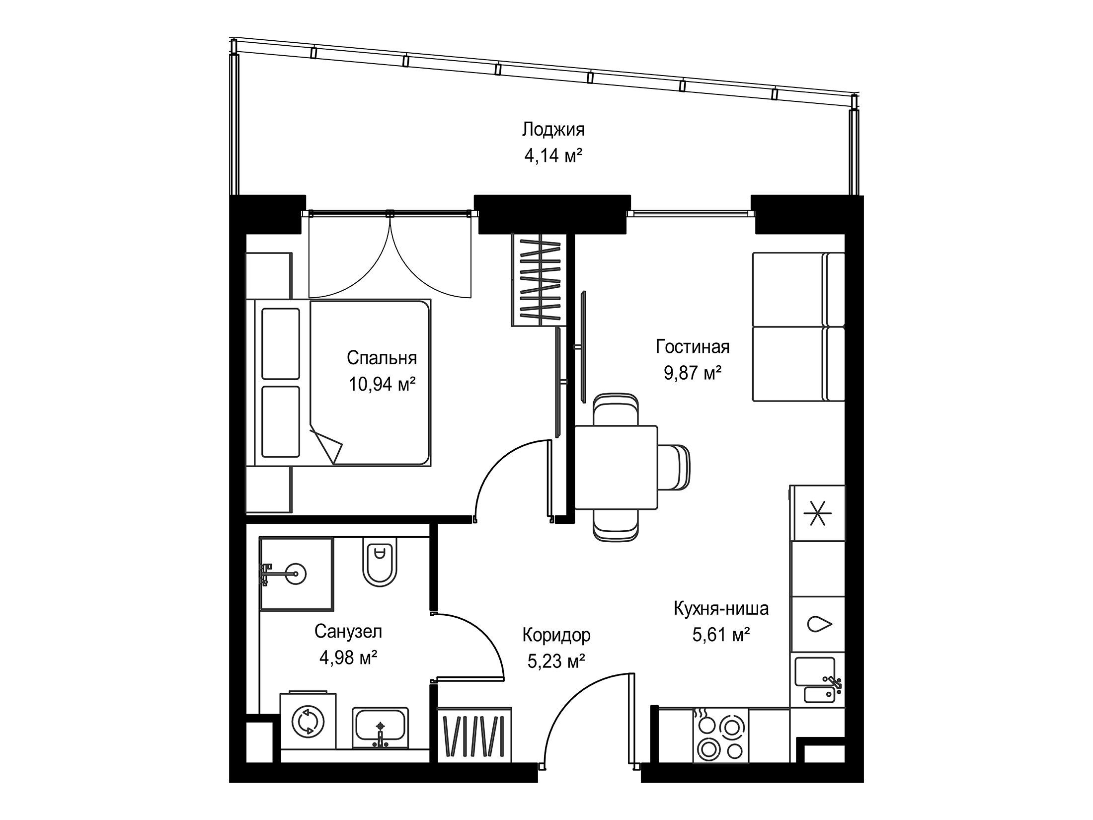 Планировка: 1-комн. квартира 40.77 м² в новостройке ЖК Селигер Сити