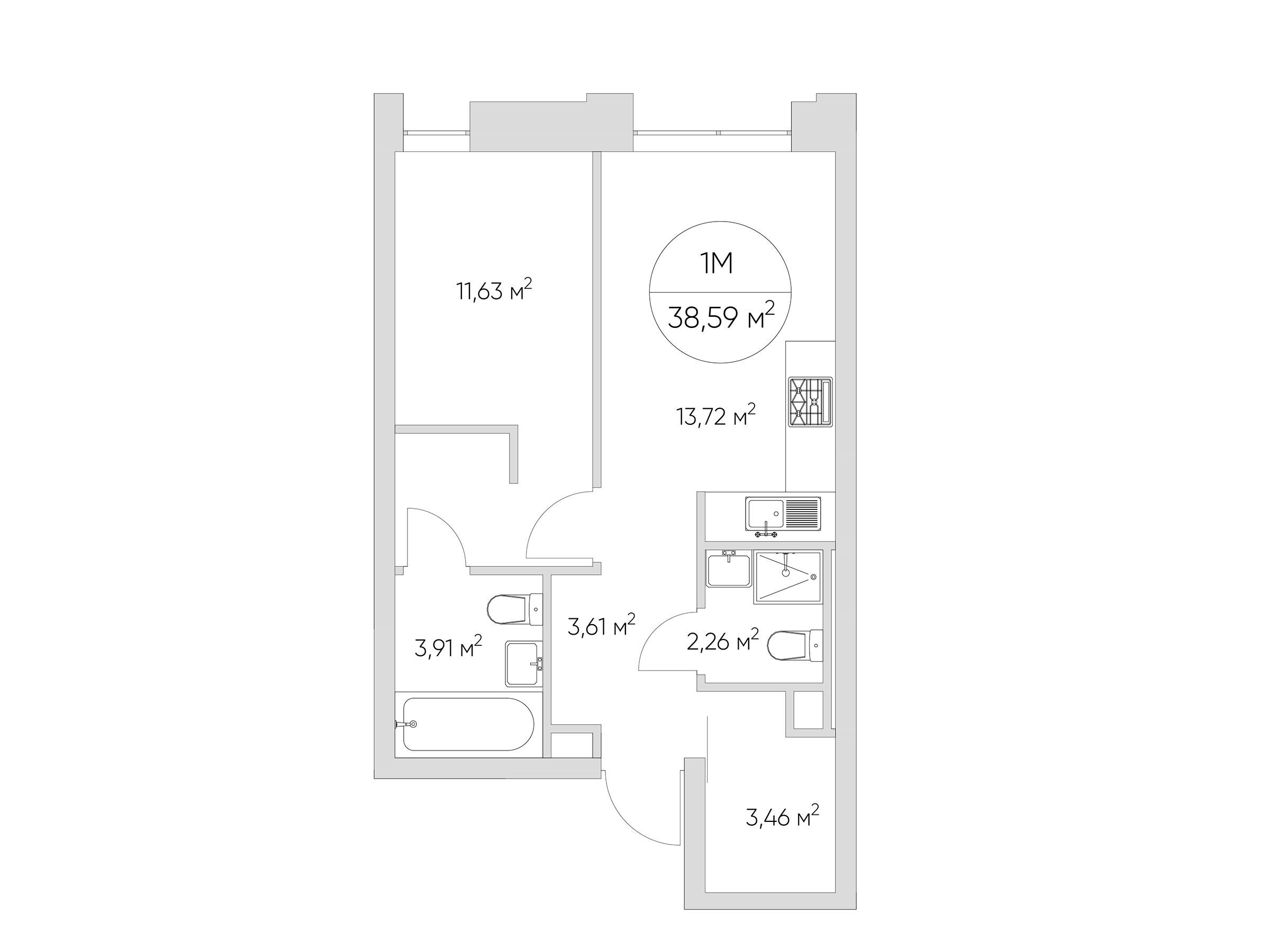 Планировка: 1-комн. квартира 38.60 м² в новостройке Найс Лофт