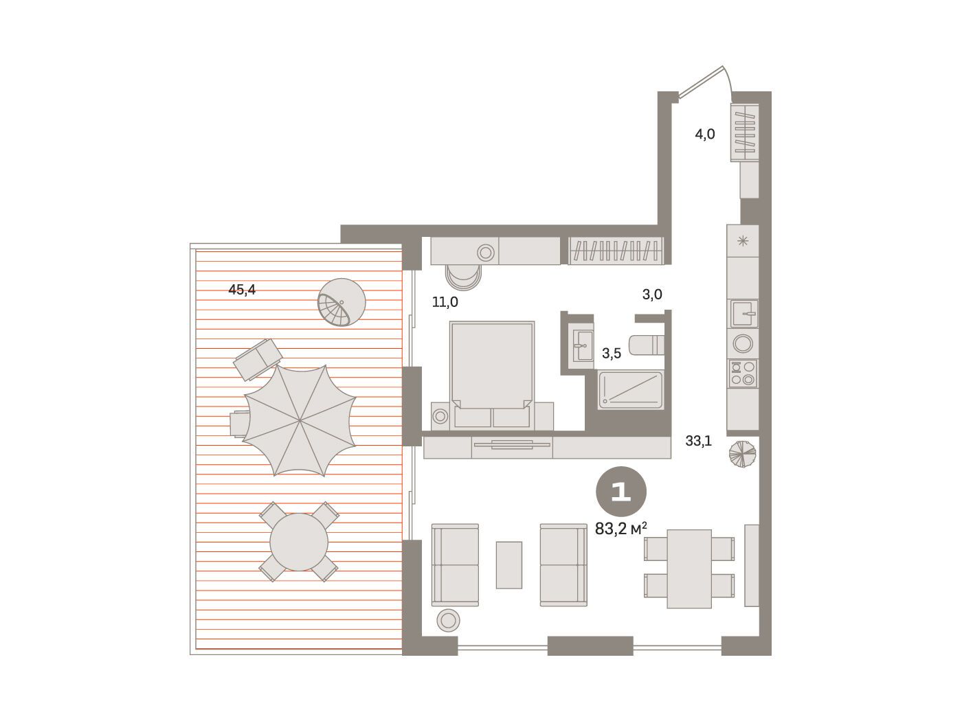 Планировка: 1-комн. квартира 82.30 м² в новостройке ЖК Монс