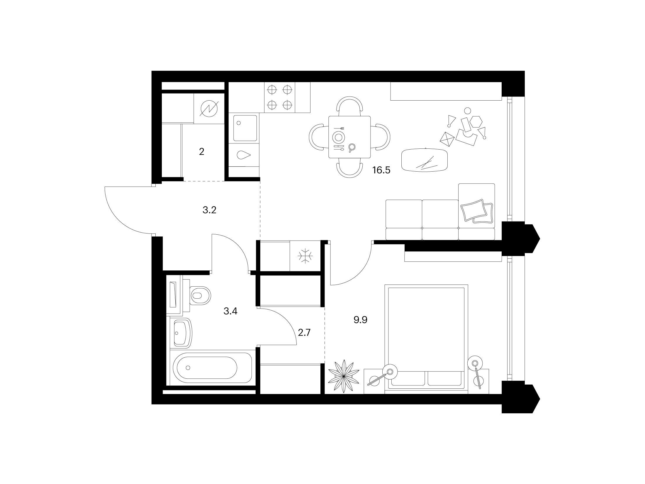 Планировка: 1-комн. квартира 37.70 м² в новостройке Бусиновский парк