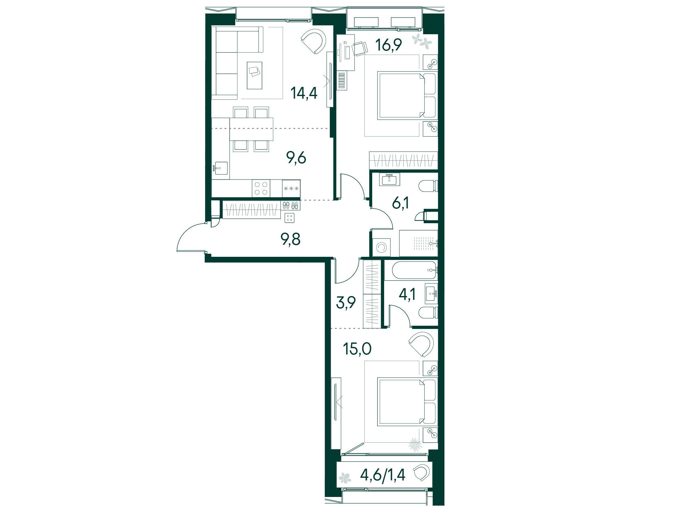 Планировка: 2-комн. квартира 81.30 м² в новостройке ЖК Примавера