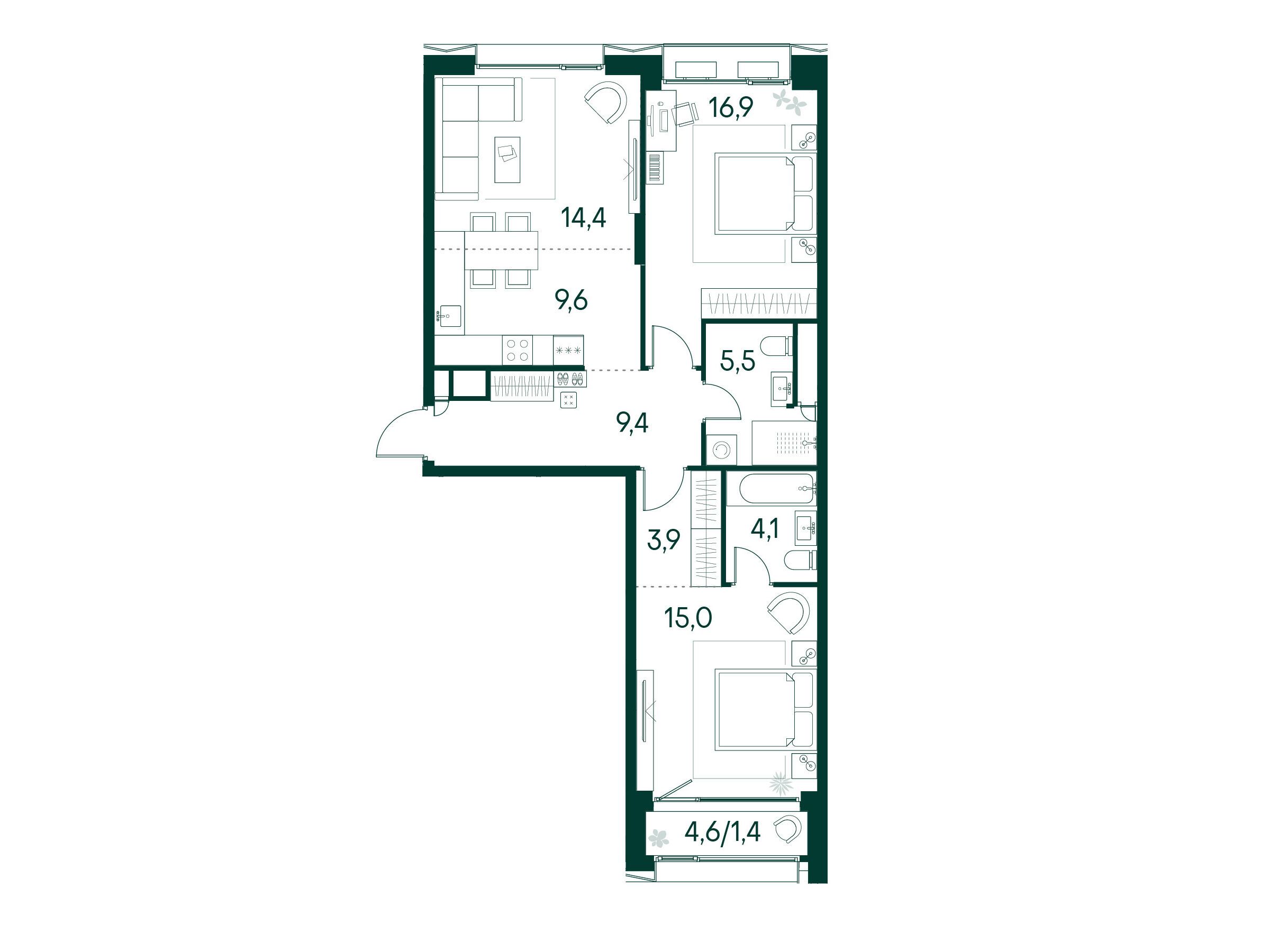 Планировка: 2-комн. квартира 79.80 м² в новостройке ЖК Примавера