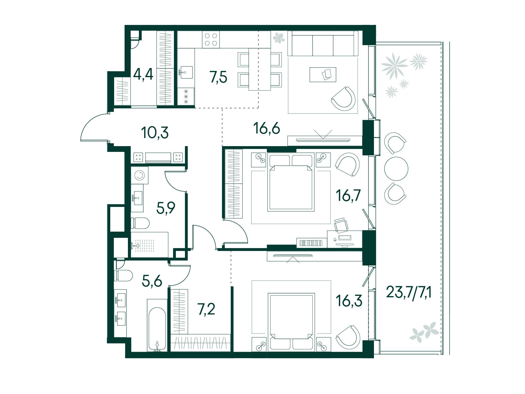 Планировка: 2-комн. квартира 98.50 м² в новостройке ЖК Примавера