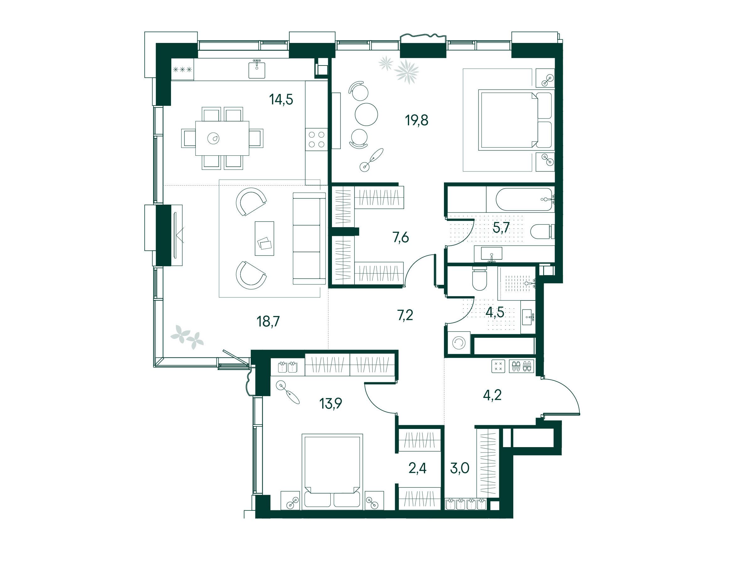 Планировка: 2-комн. квартира 102.30 м² в новостройке ЖК Примавера