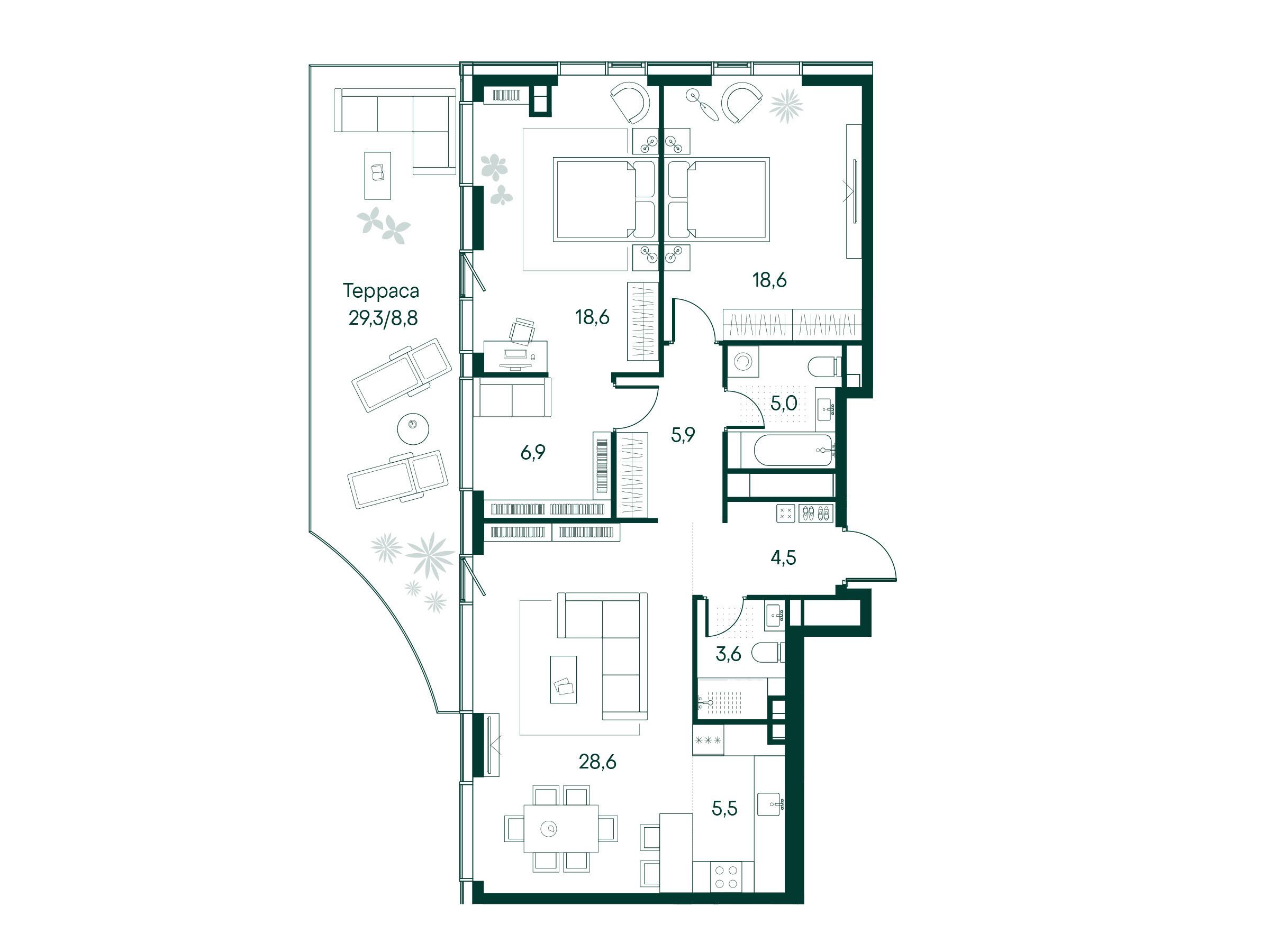 Планировка: 2-комн. квартира 106.70 м² в новостройке ЖК Примавера