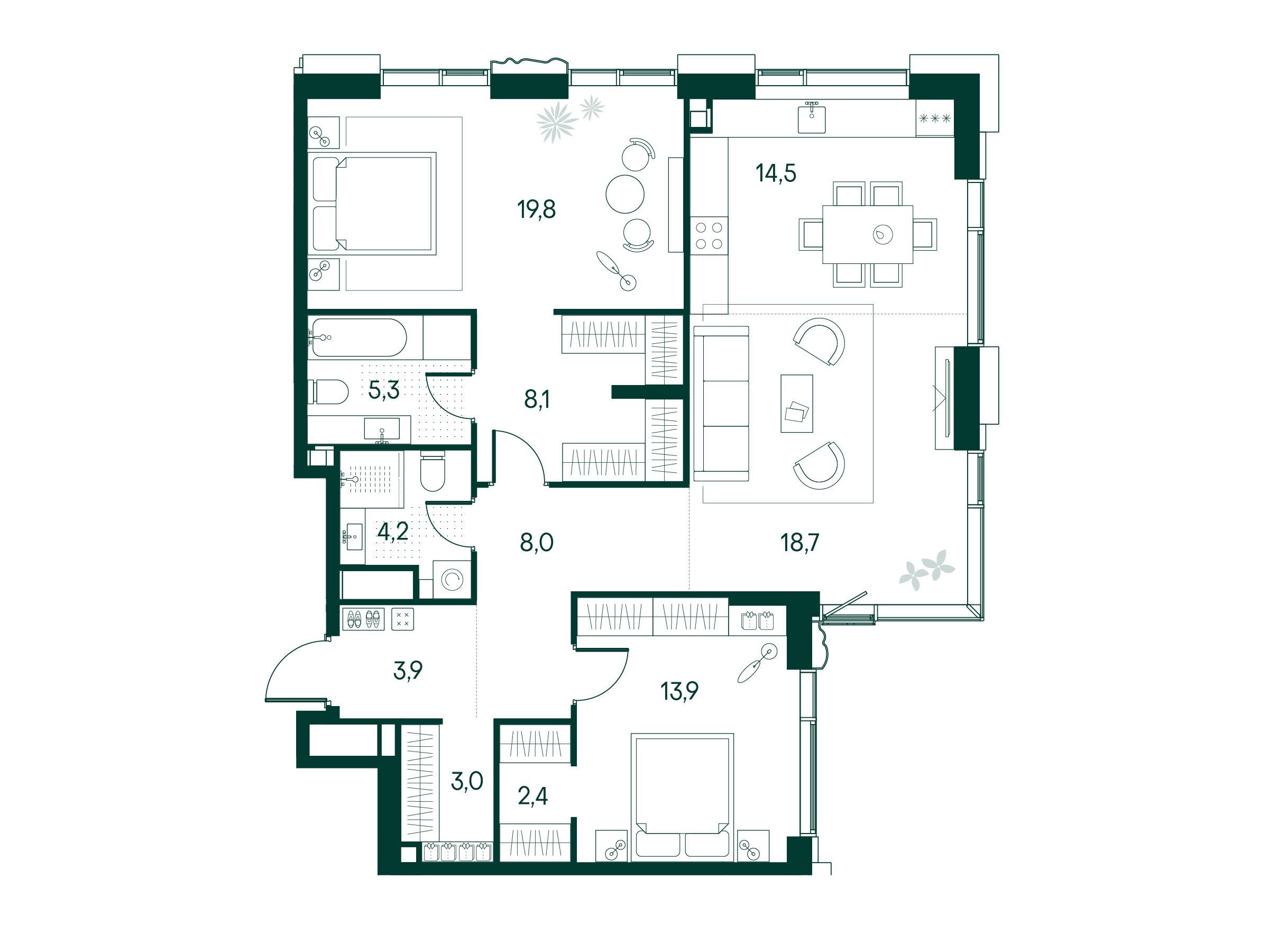 Планировка: 2-комн. квартира 103.20 м² в новостройке ЖК Примавера