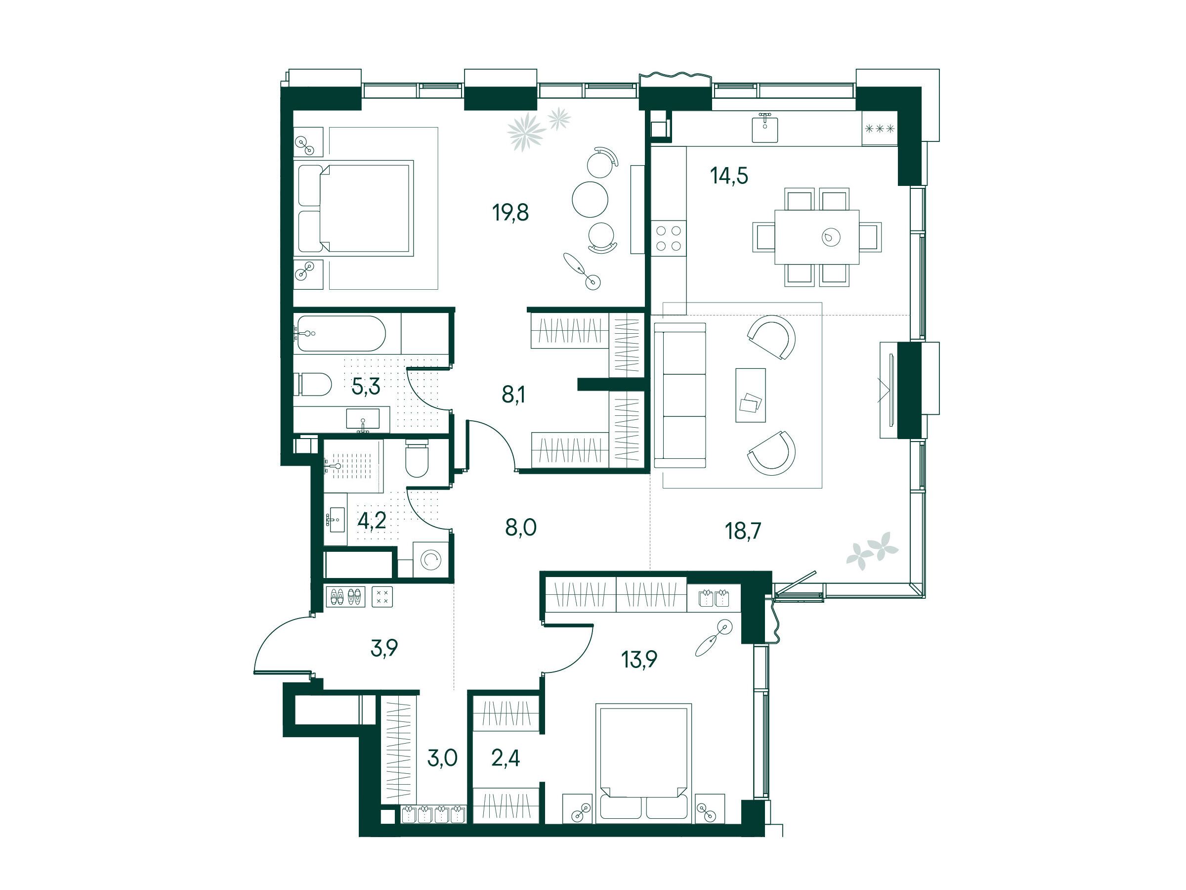 Планировка: 2-комн. квартира 102.80 м² в новостройке Примавера