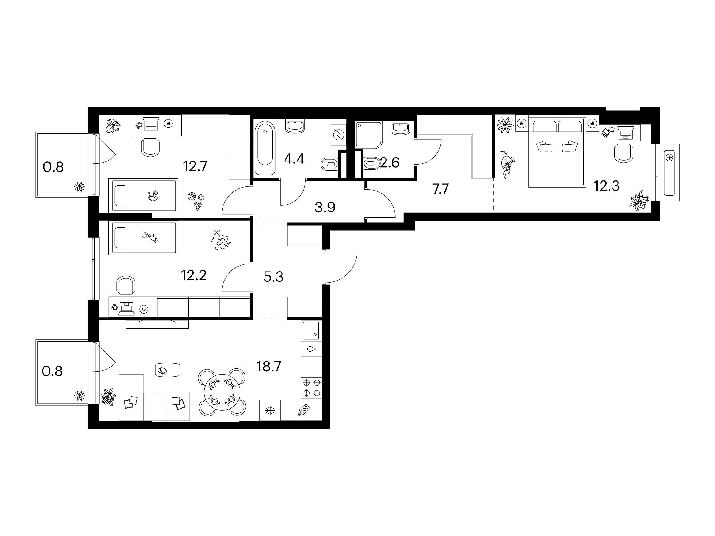 Планировка: 3-комн. квартира 81.40 м² в новостройке Зелёный парк